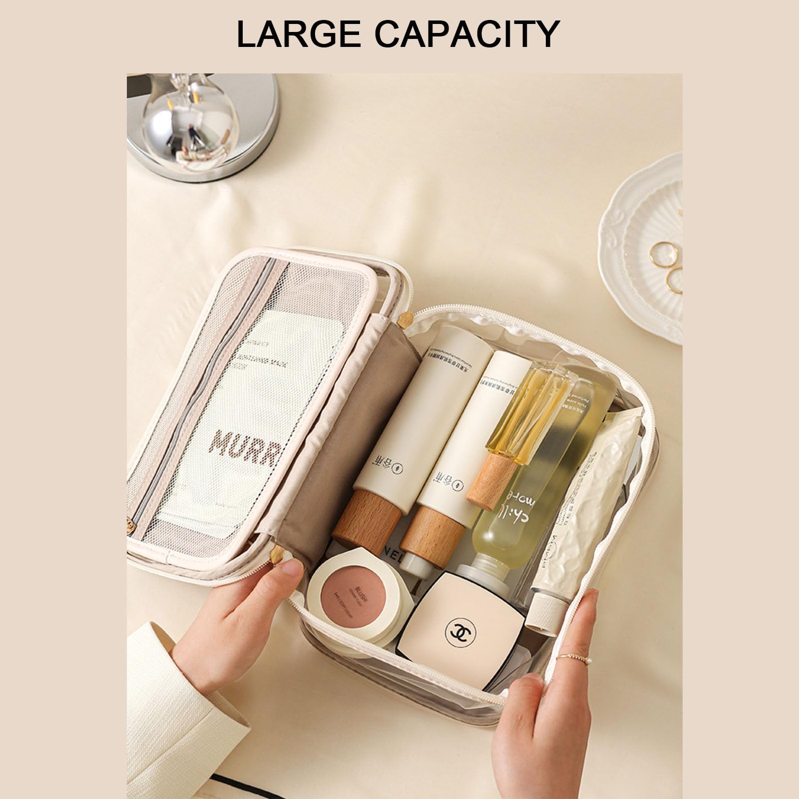 Clear PVC Cosmetic Makeup Bag with Zipper - Waterproof Travel Toiletry Organizer for Airport, Airline & Vacation - Portable Luggage Pouch (Black) | Perfect for TSA Compliance, Gym Essentials & Daily Beauty Storage