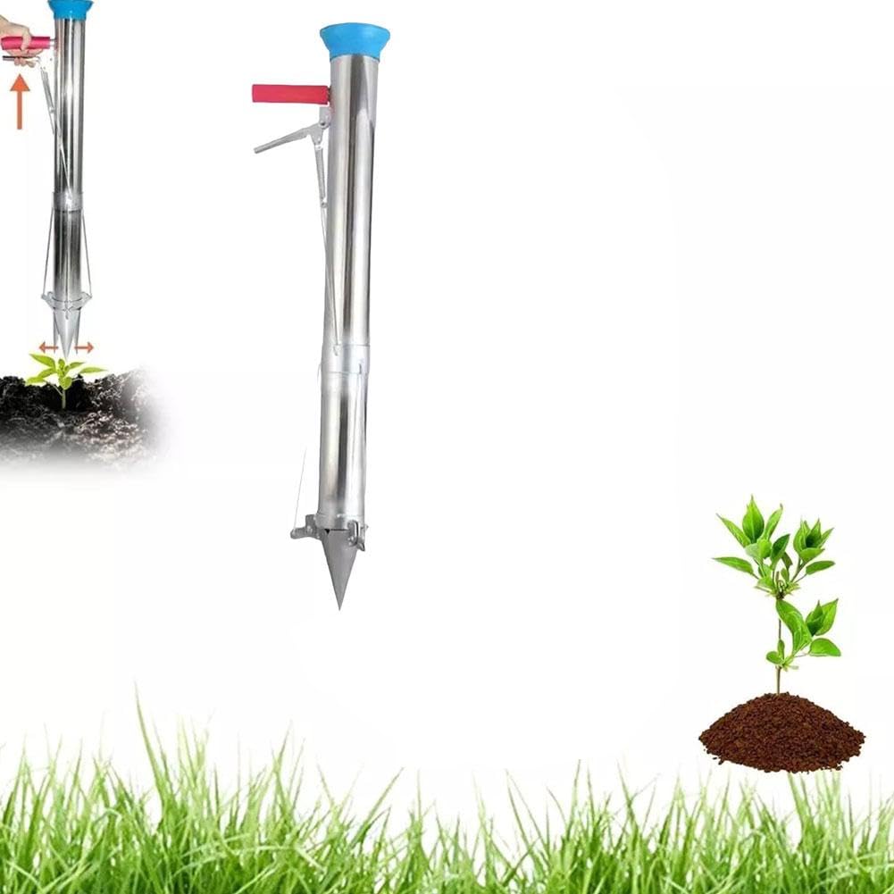 Stainless Steel Bulb Planter Tool - Long Handle Garden Planting Tool for Vegetables, Seedlings & Transplanting - Durable Outdoor Gardening Equipment for Flower Beds, Vegetable Patches & Landscaping