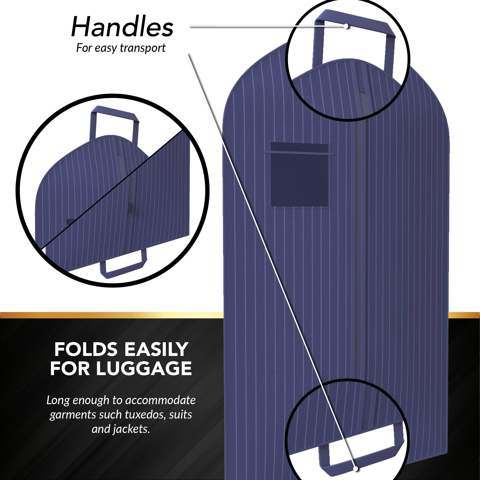 Premium Navy Suit Garment Travel Bags with ID Tag Window - Heavy Duty Yet Lightweight Luggage for Business Trips & Formal Events