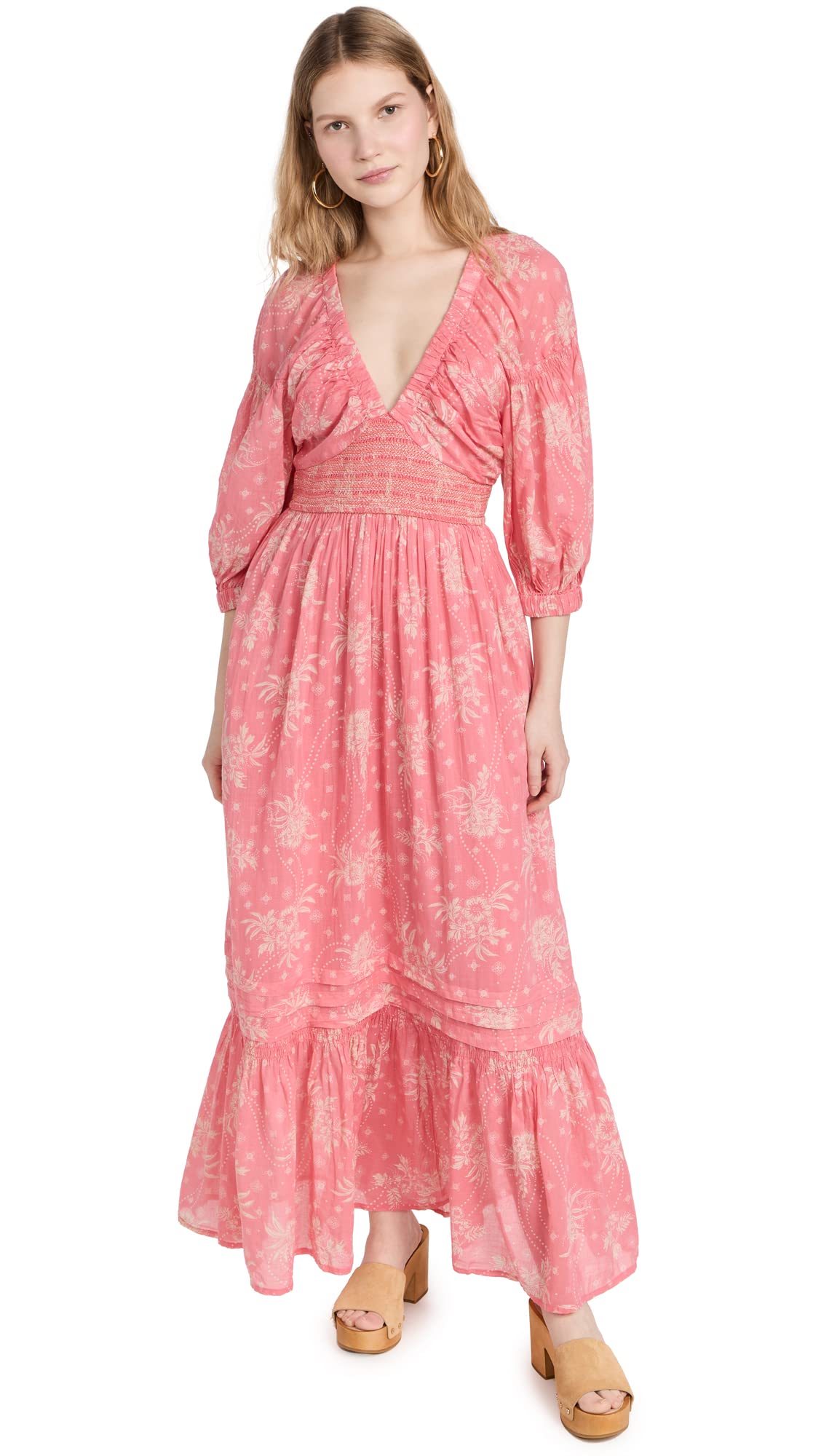 Free People Women's Golden Hour Maxi Dress - Flowy Bohemian Summer Dress with V-Neck & Long Sleeves | Perfect for Beach Vacations, Music Festivals & Date Nights
