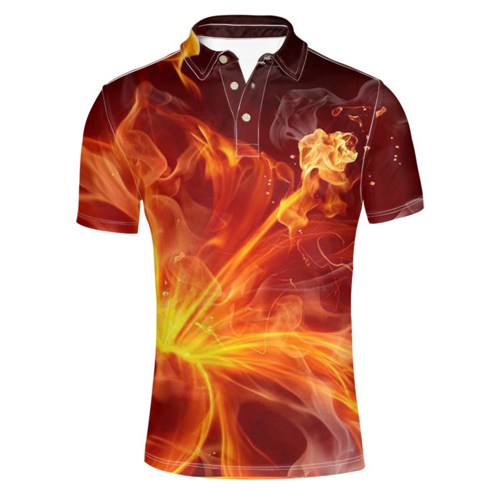 HUGS IDEA Men's Short Sleeve Polo Shirt - Breathable Regular Fit Lightning Print Tee for Casual Wear, Golf & Outdoor Activities
