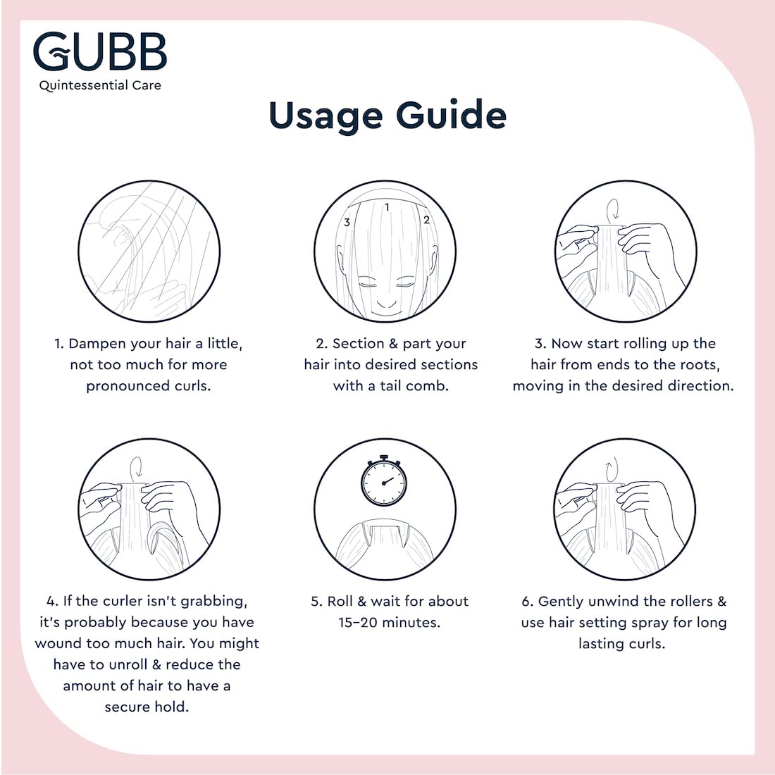 GUBB Self Grip Hair Rollers for Curling - 12 Large Pink Hair Curlers for Medium Length Hair | Heatless Curling Tools for Salon Quality Waves at Home | Perfect for Parties, Weddings & Everyday Styling