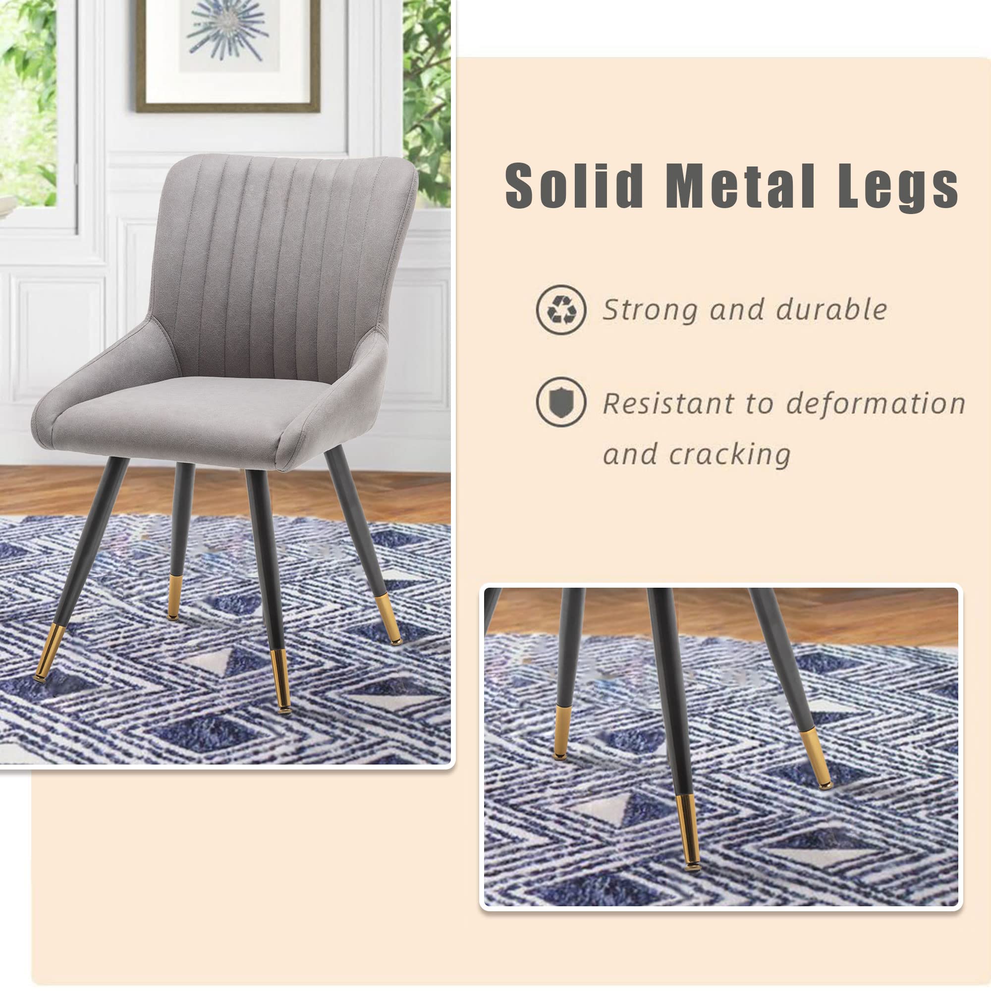 Annjoe Set of 4 Faux Leather Dining Chairs - Modern Upholstered Accent Chairs with Metal Legs for Kitchen, Office, Bistro & Cafe | Perfect for Dining Rooms, Home Offices & Small Spaces