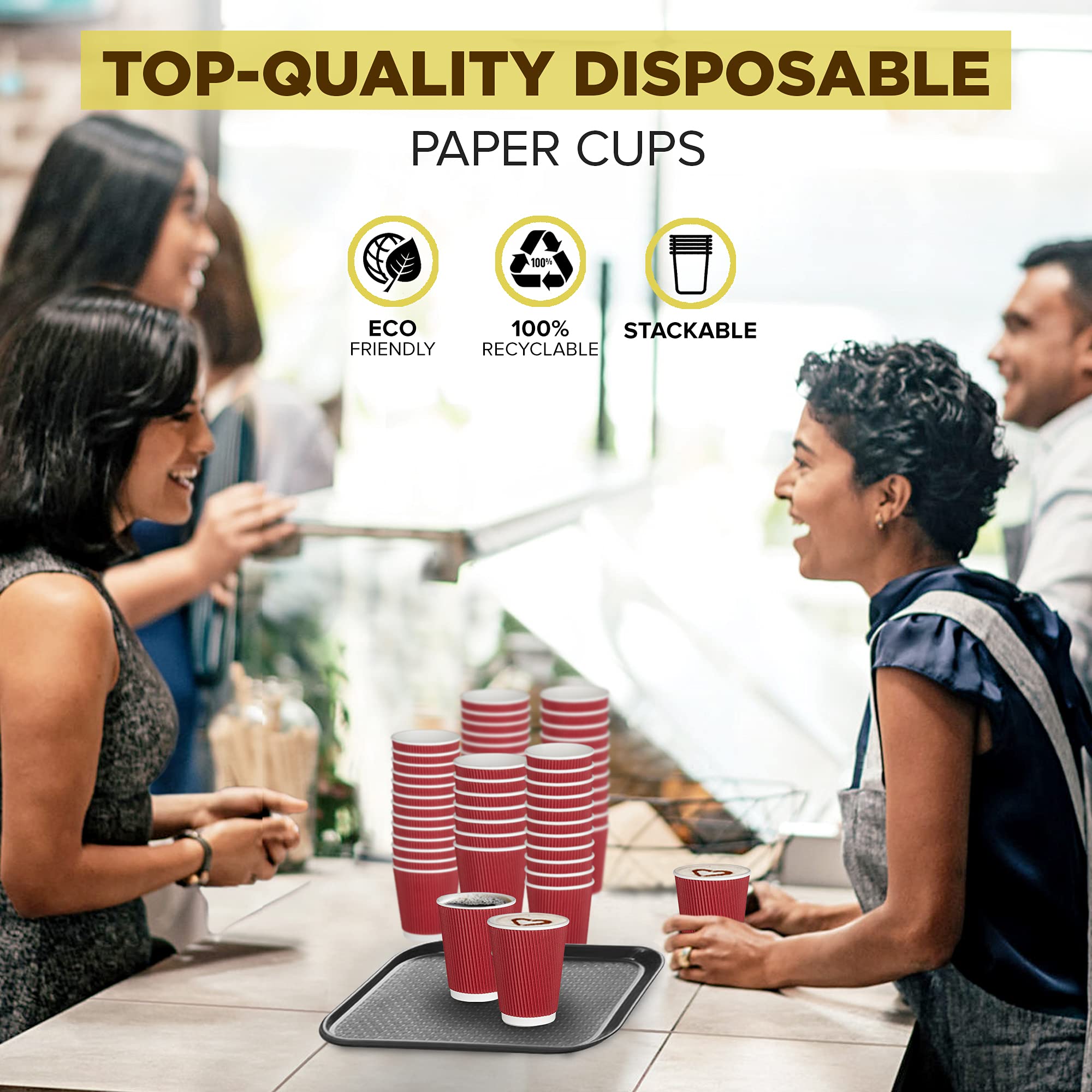 500 Pack 12 oz Red Disposable Coffee Cups - Triple Wall Insulated Hot Drink Cups for Coffee, Hot Chocolate & Tea | Travel, Office, Home & Catering Use | Eco-Friendly Corrugated Paper Cups (Lids Not Included)