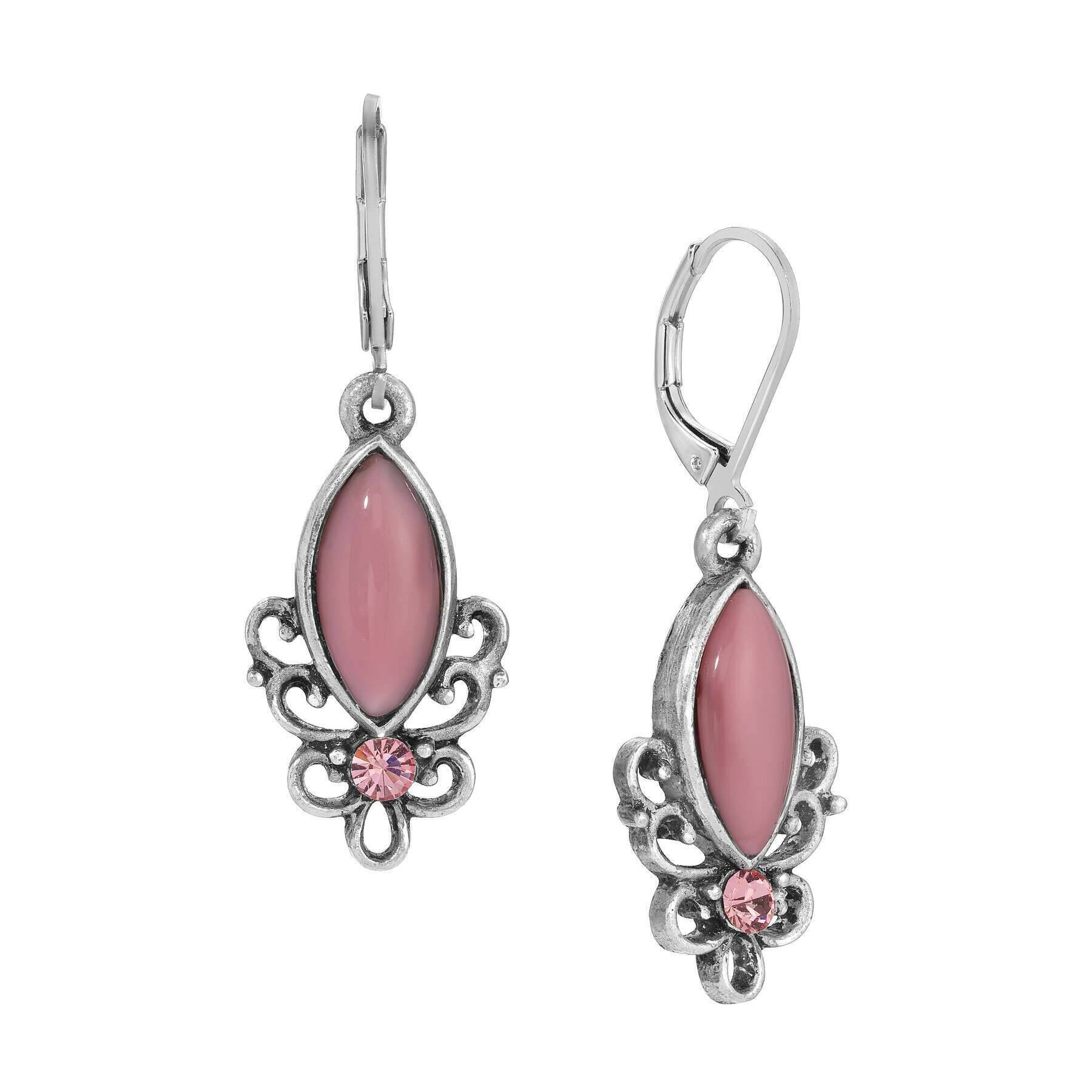 1928 Jewelry Classic Filigree Navette Pink Moonstone Drop Earrings - Vintage Style Dangle Earrings for Women, Perfect for Weddings, Parties & Special Occasions