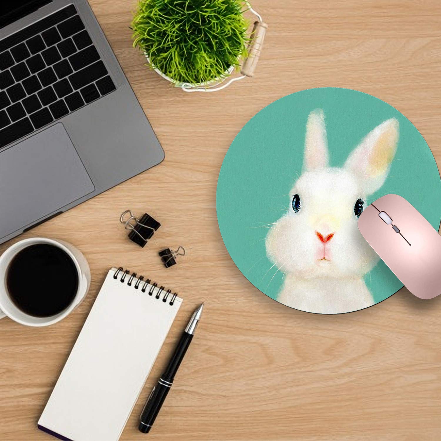 Premium Gaming Mouse Pad - Cute Rabbit Design, Non-Slip Rubber Base, Round Mousepad for PC & Laptop (7.9x7.9 Inch) - Perfect for Home Office, Gaming Setup & Workstation Accessories
