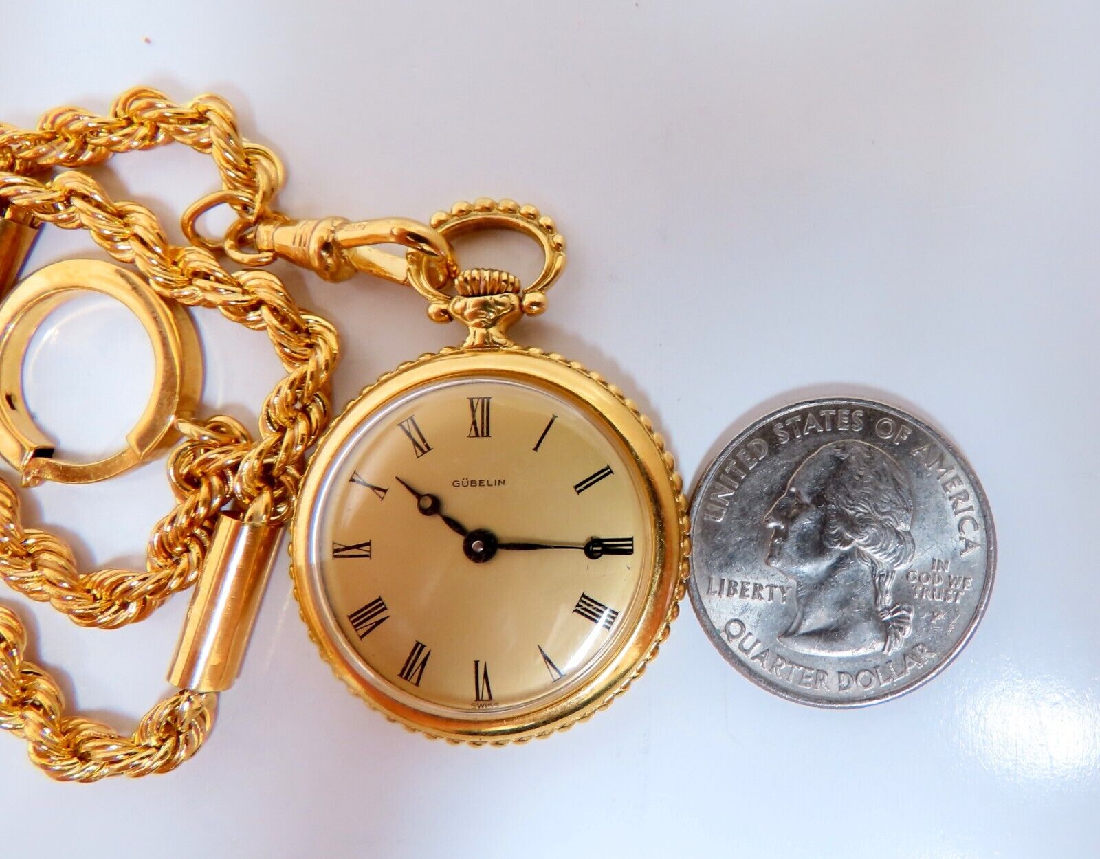 Authentic Gueblin 14K Gold Pocket Watch with Chain - Vintage Style Gift for Men, Collectors & Special Occasions