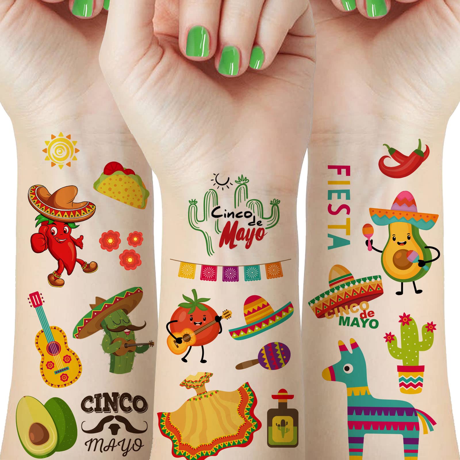 75-Piece Fiesta Party Temporary Tattoos for Kids & Adults - Mexican Cinco de Mayo Decorations, Bachelorette Party Favors, Taco Themed Stickers - Perfect for Cinco de Mayo Celebrations, Birthday Parties & Themed Events