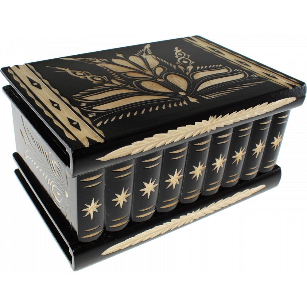 Extra Large Black Romanian Wooden Puzzle Box - Handcrafted Secret Storage for Jewelry, Cash & Collectibles | Unique Gift & Home Decor