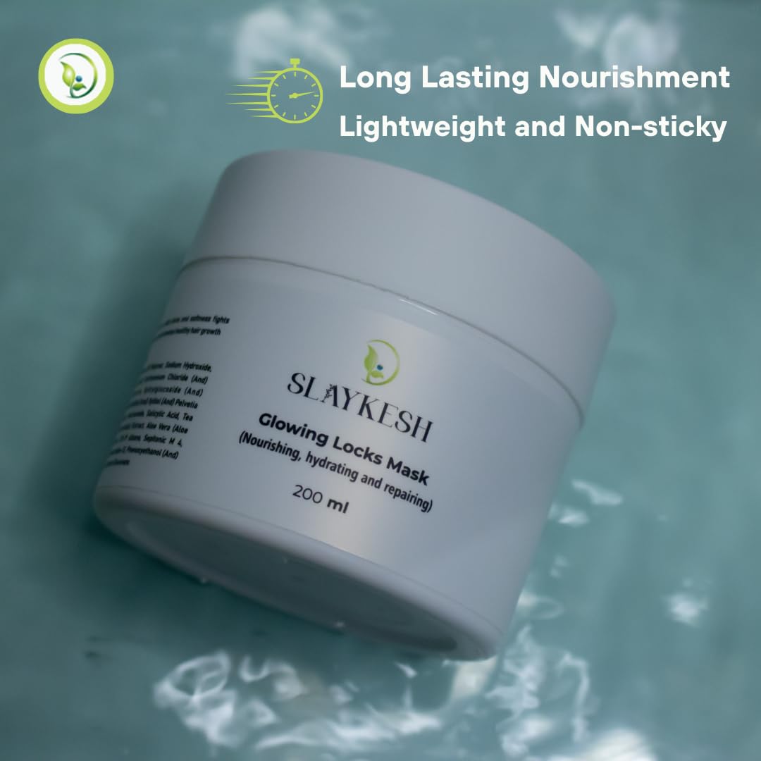 Slaykesh Glowing Locks Hydrating & Repairing Hair Mask - Deep Conditioning Treatment for Damaged, Dull Hair with Hair Fall Control | 200ml Nourishing Mask for Men & Women | Perfect for Salon-Quality Treatment at Home