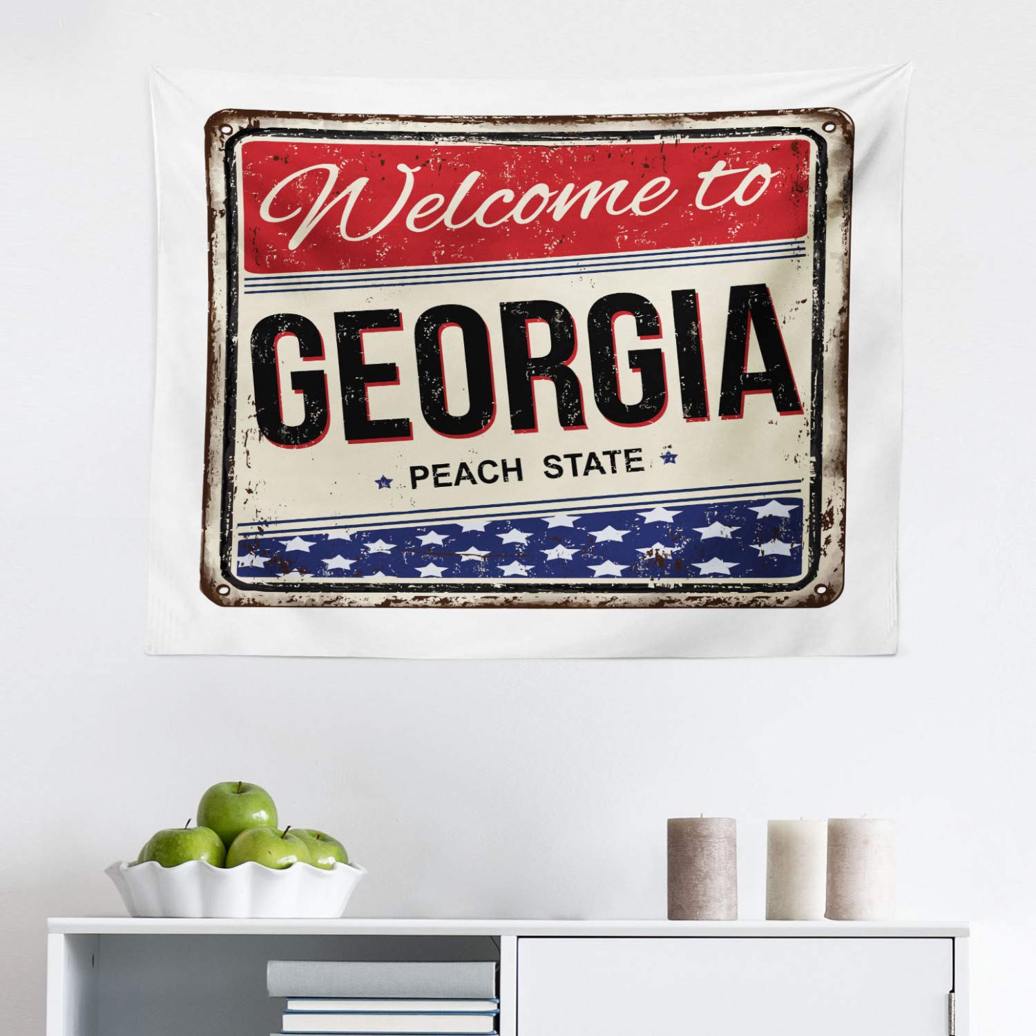 Ambesonne Georgia Tapestry Wall Art - Vintage Grunge Style Welcome Sign Home Decor for Bedroom, Living Room, Dorm - 28