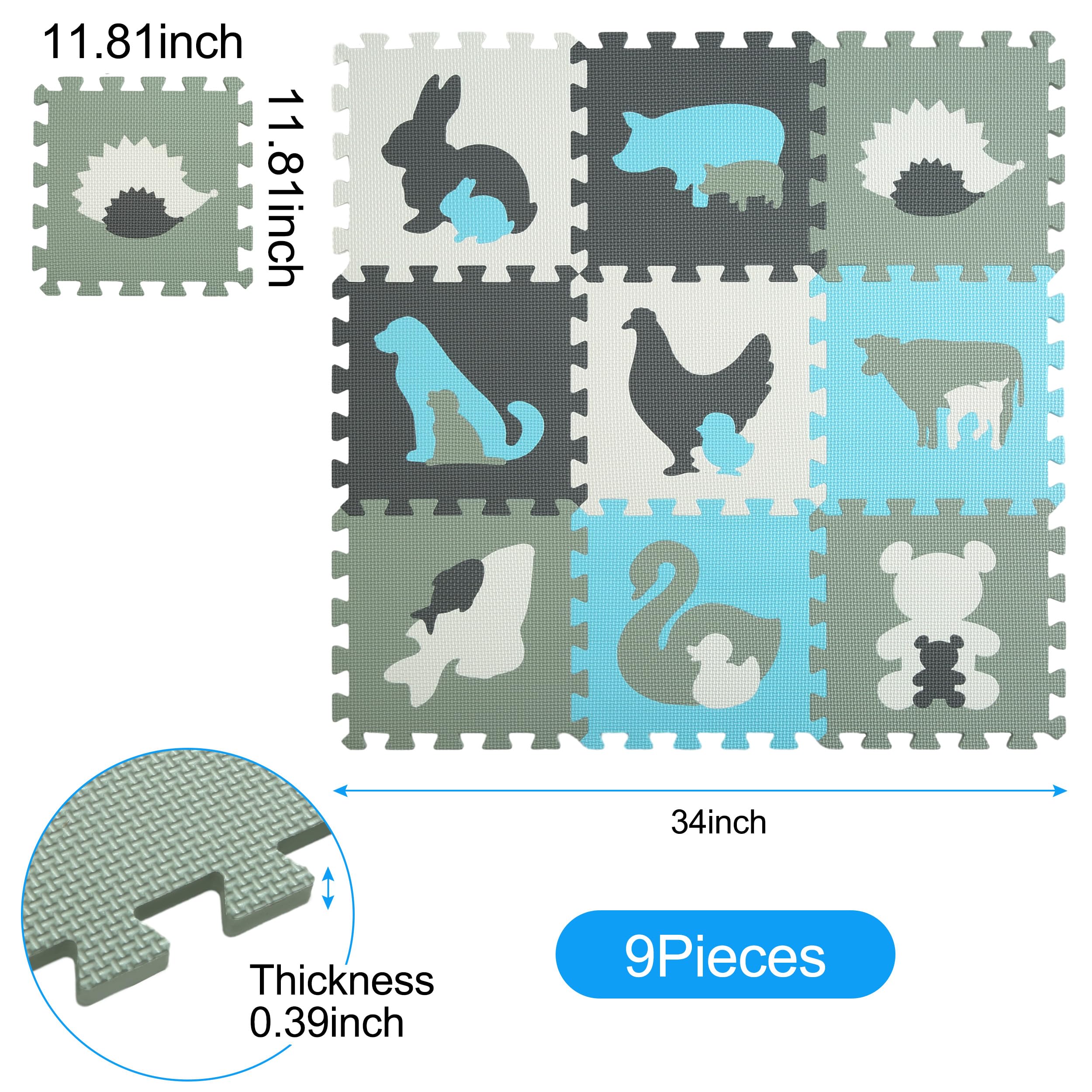 Non-Toxic Foam Play Mat for Babies & Toddlers - 9-Piece Interlocking Puzzle Floor Tiles with Animal Designs - Safe Crawling & Play Area for Nursery, Daycare, or Living Room - Perfect for Learning, Playtime & Child Development