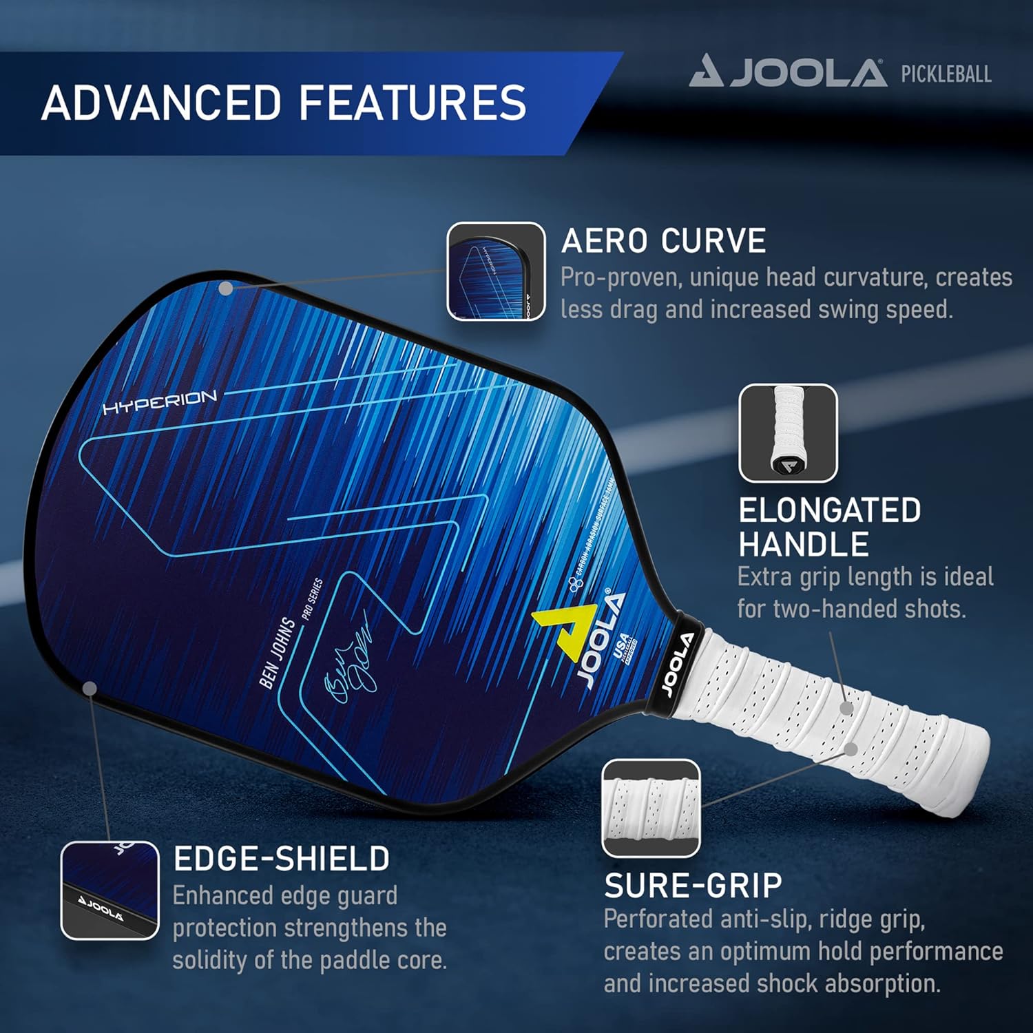 JOOLA Ben Johns Hyperion CAS 16 Pickleball Paddle - Premium Carbon Fiber Surface for Power & Control - Perfect for Competitive Play & Recreational Games