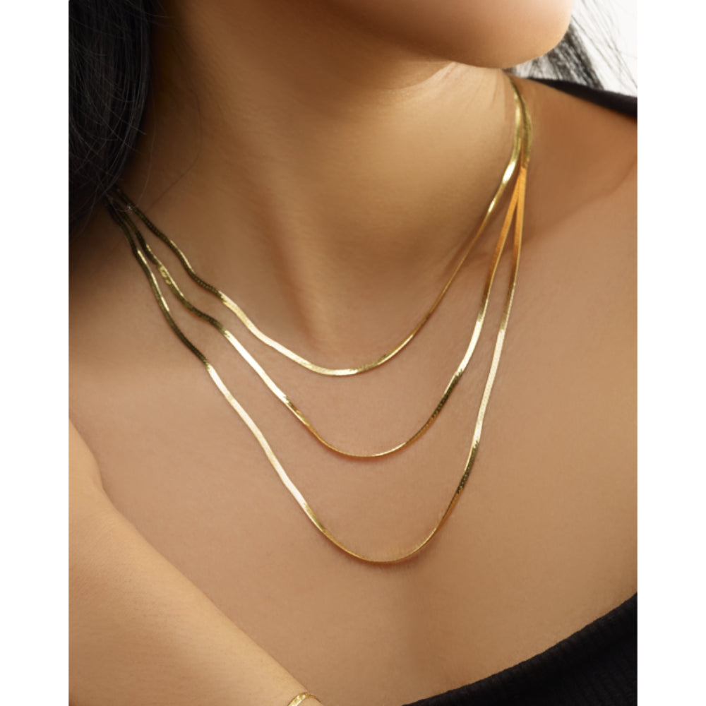 14K Yellow Gold Multi Strand Layered Herringbone Necklace for Women - Elegant Layered Chain Necklace for Party, Wedding & Everyday Wear