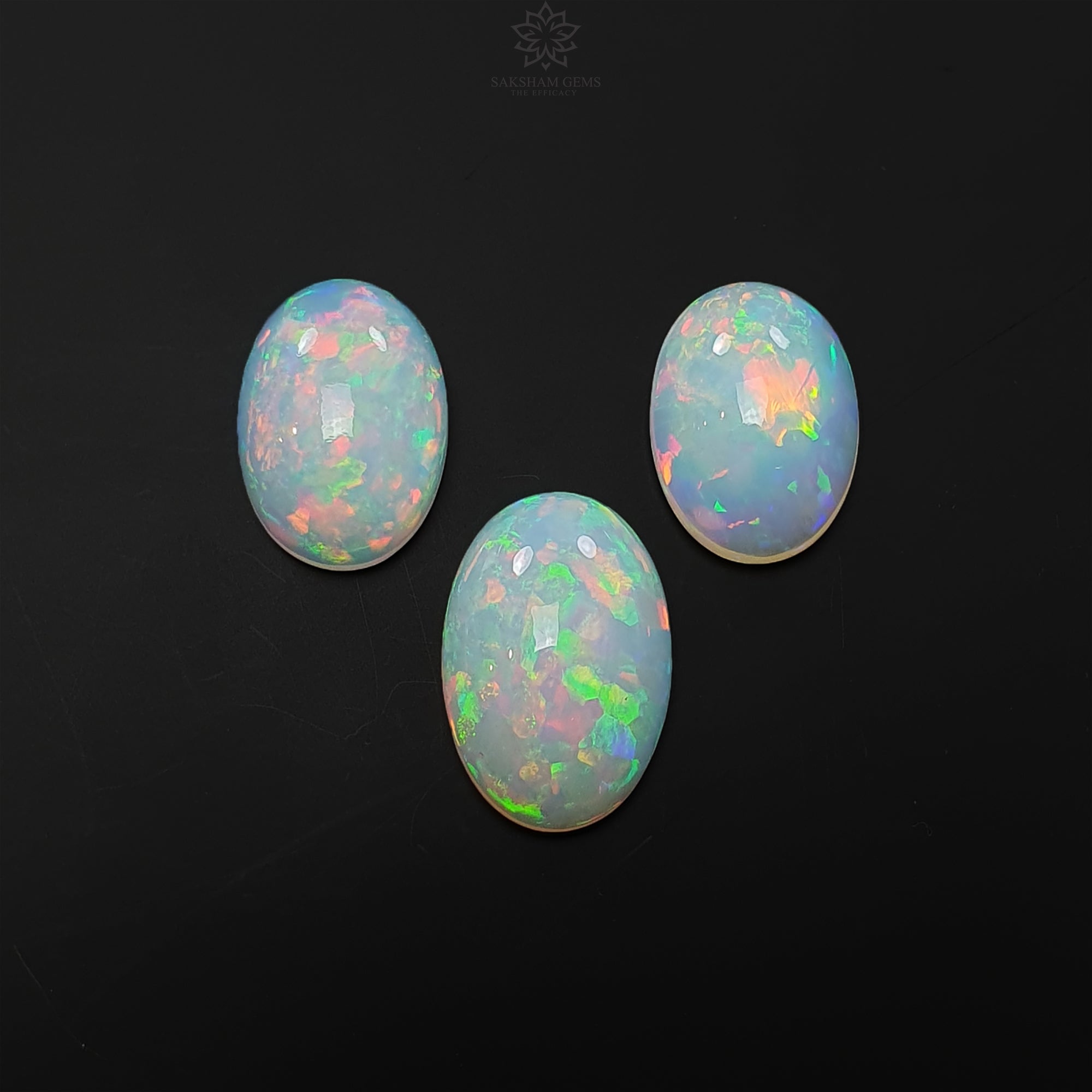 Natural Ethiopian Opal Cabochon - 25.80cts Untreated White Opal Gemstone Set (3pcs, Oval 17.5x13mm & 21x14mm) for Jewelry Making, Rings, Necklaces & Pendants
