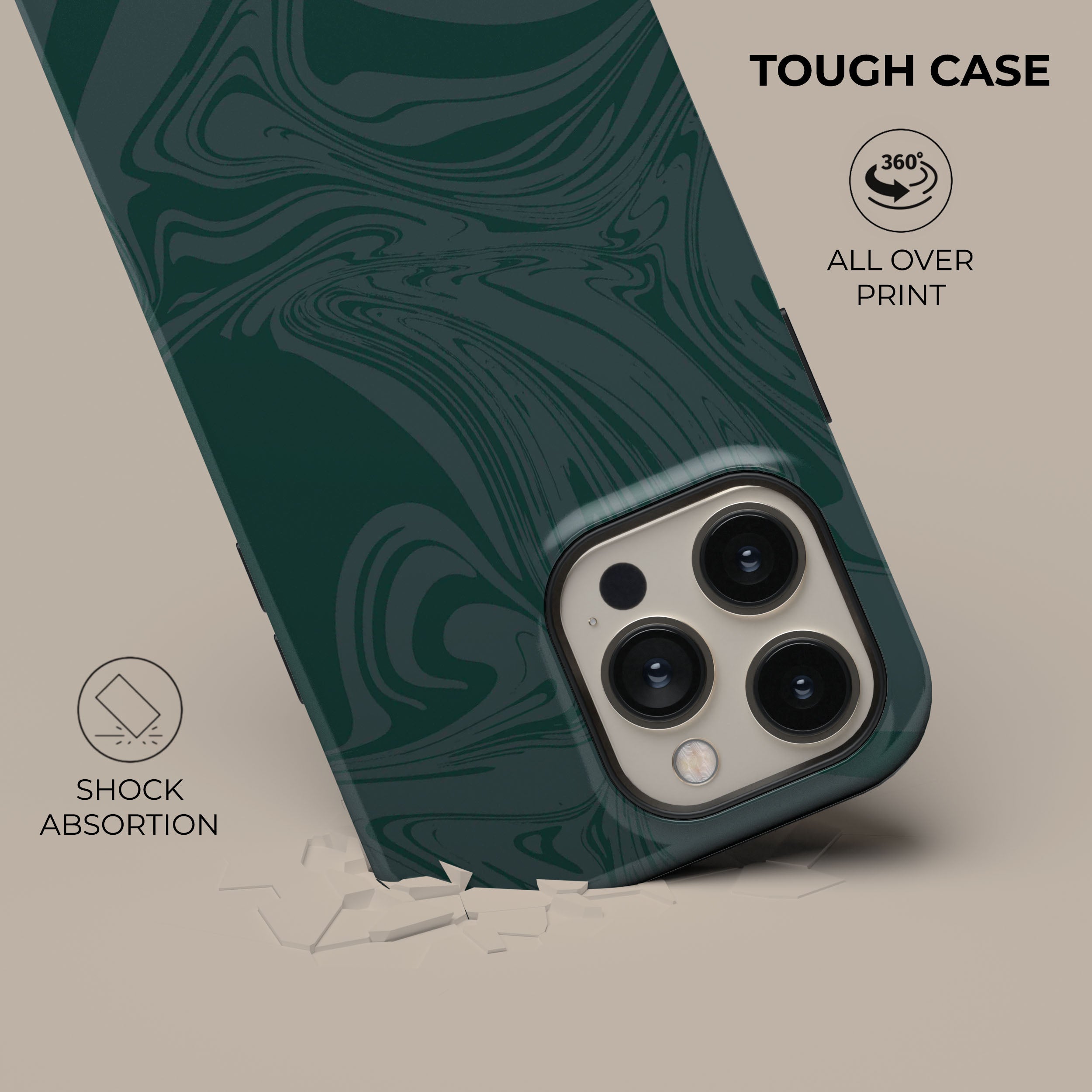 Dark Green Swirl Phone Case for iPhone 15 Pro Max - Durable Protective Cover with Unique Marble Design | Perfect for Everyday Use, Travel & Outdoor Activities