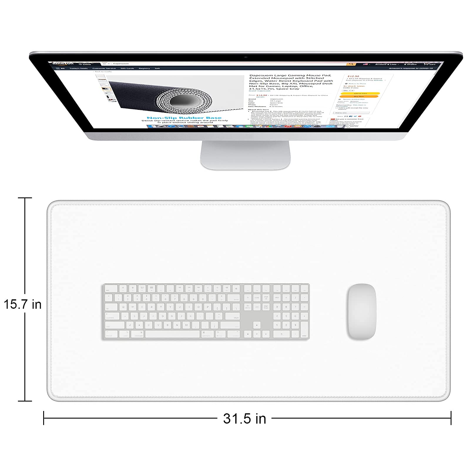Ivory White Keyboard and Mouse Wrist Rest Set with Extended Mouse Pad - Ergonomic Support for Typing & Gaming, Perfect for Office & Home Workspace Comfort