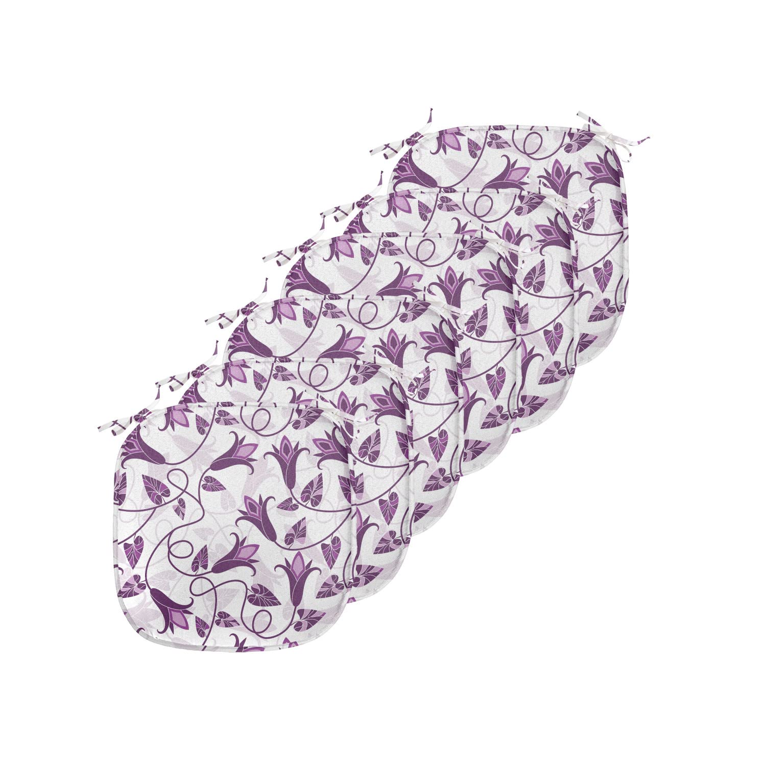 Lunarable Tulip Chair Cushion Set of 6 - Royal Floral Bouquet Abstract Design Non-Slip Seat Pads for Kitchen, Dining, Patio & Outdoor Furniture - 16x16 Inches Purple Lavender - Perfect for Home Decor, Garden Parties & Cozy Seating