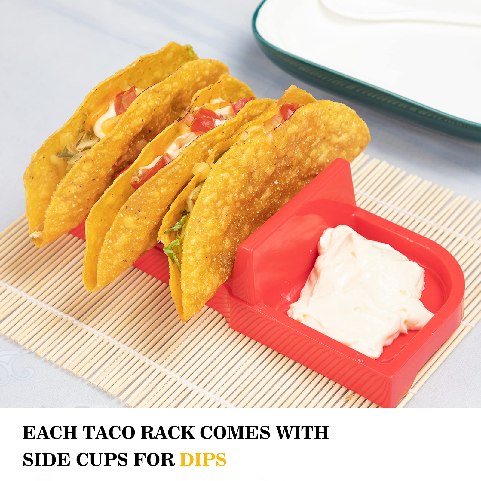 4-Pack Taco Holders with Dividers - Stand for 3 Tacos Each - Oven & Dishwasher Safe Taco Rack - Perfect for Taco Tuesday Parties, Family Dinners & Mexican-Themed Events (Red)