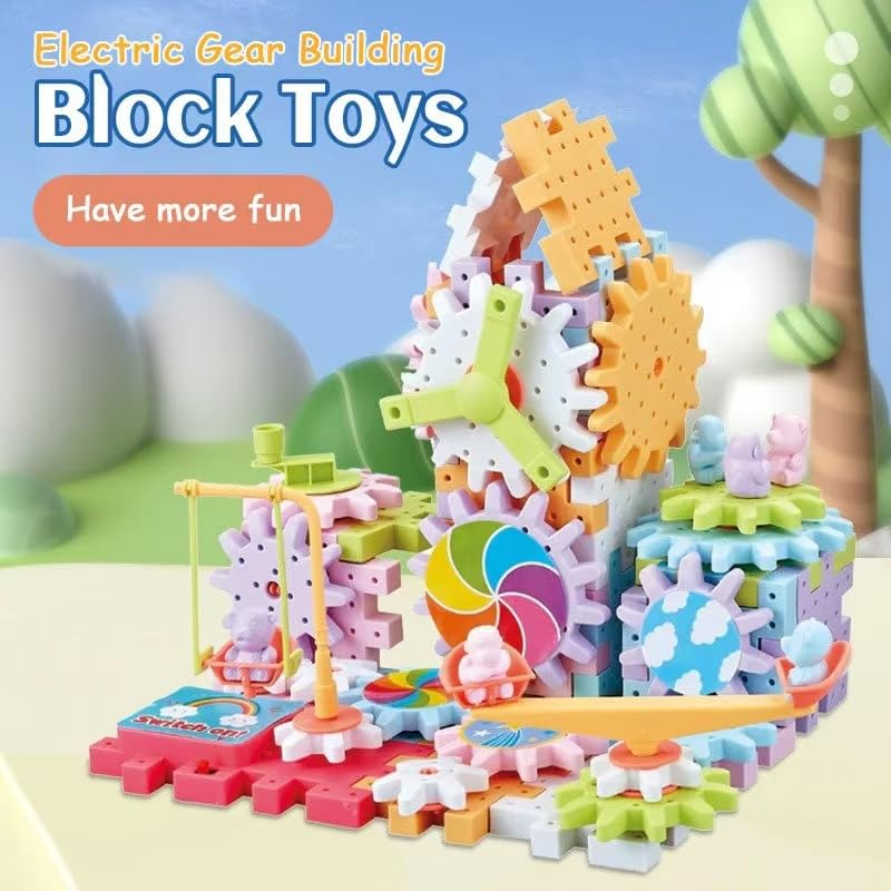 Electric Gear Building Blocks for Kids - 263pcs DIY Rotating Interlocking Plastic Gears Construction Toy Set, STEM Learning Educational Toys for Children Ages 3+ | Perfect for Classroom Activities & Home Playtime