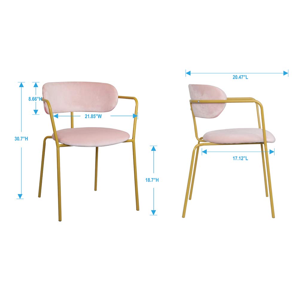GIA Contemporary Dining Chairs Set of 2 - Velvet Pink Upholstered Seats with Brass Finish Metal Legs - Modern Kitchen & Dining Room Furniture for Home Decor