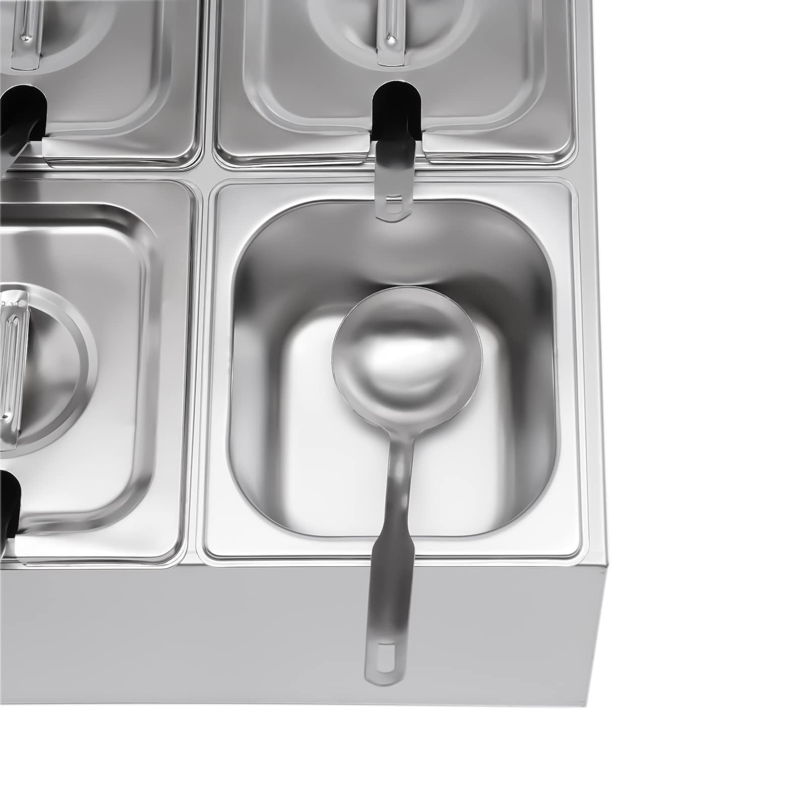 Stainless Steel Spice Rack Shelf with 6 Pans & 6 Ladles - Countertop Organizer for Seasonings, Sauces, Jams, Fruits - Space-Saving Inclined Kitchen Pantry Storage (2 Rows) - Perfect for Home Cooking, Baking & Restaurant Use