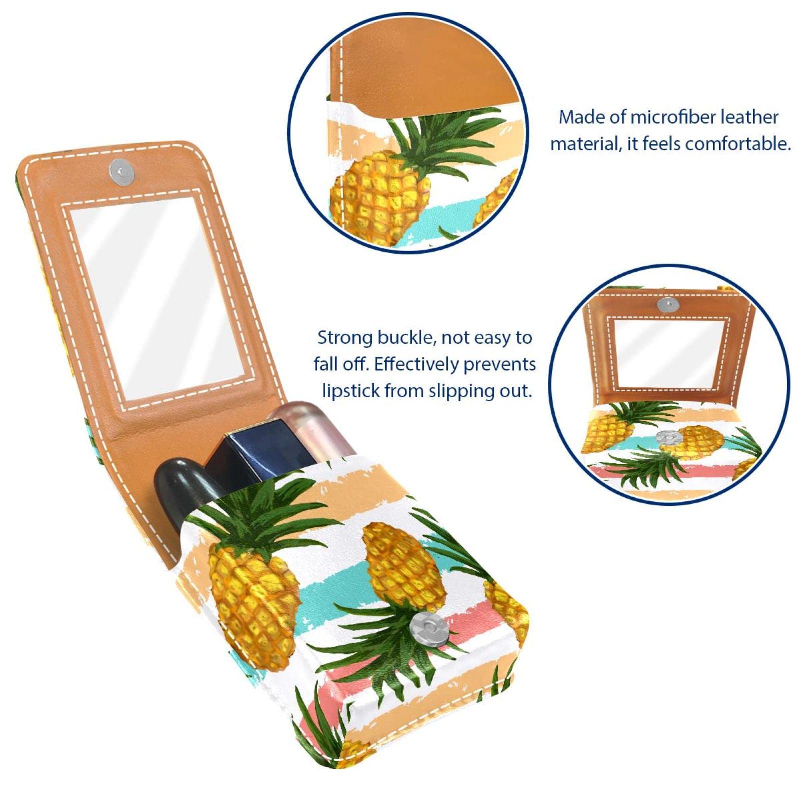 Personalized Lipstick Case - Portable Makeup Bag & Cosmetic Pouch Organizer with Hand-Drawn Pineapple Pattern | Perfect for Travel, Gift, and Daily Makeup Storage