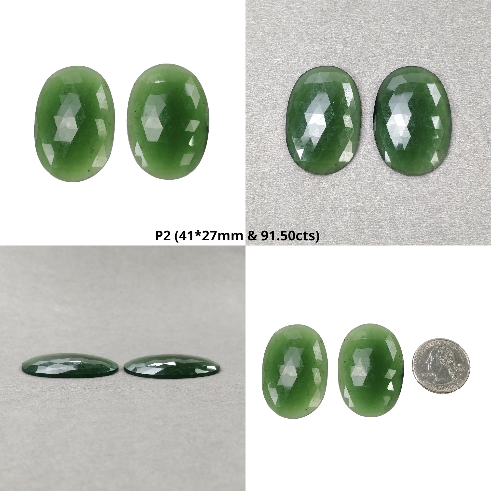 Natural Untreated Unheated Antigorite Serpentine Gemstone - Rose Cut Pear & Oval Shape Pair for Jewelry Making & Healing Crystals