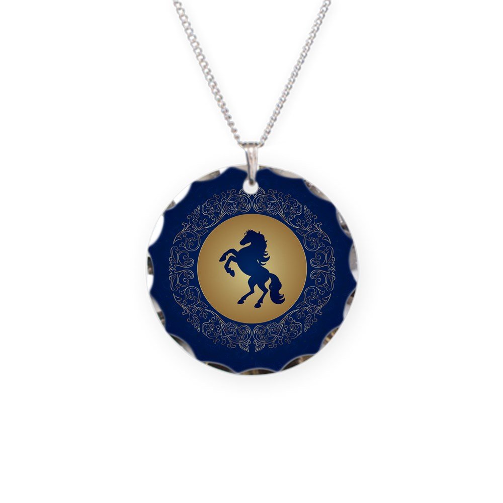 Truly Teague Sterling Silver Circle Charm Necklace with Horse Pendant on Dark Blue Enamel - Perfect for Equestrian Gifts & Everyday Jewelry Wear