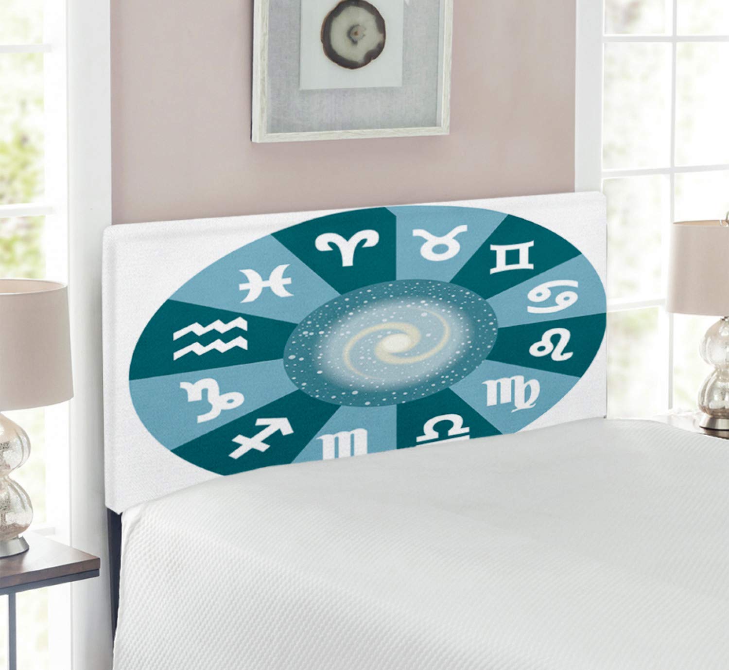 Ambesonne Zodiac Headboard - Twin Size Upholstered Metal Bed Headboard with Memory Foam, Outer Space Galaxy & Cosmos Theme Design, Green | Astrology Decor for Bedroom, Dorm Room, or Kids Room