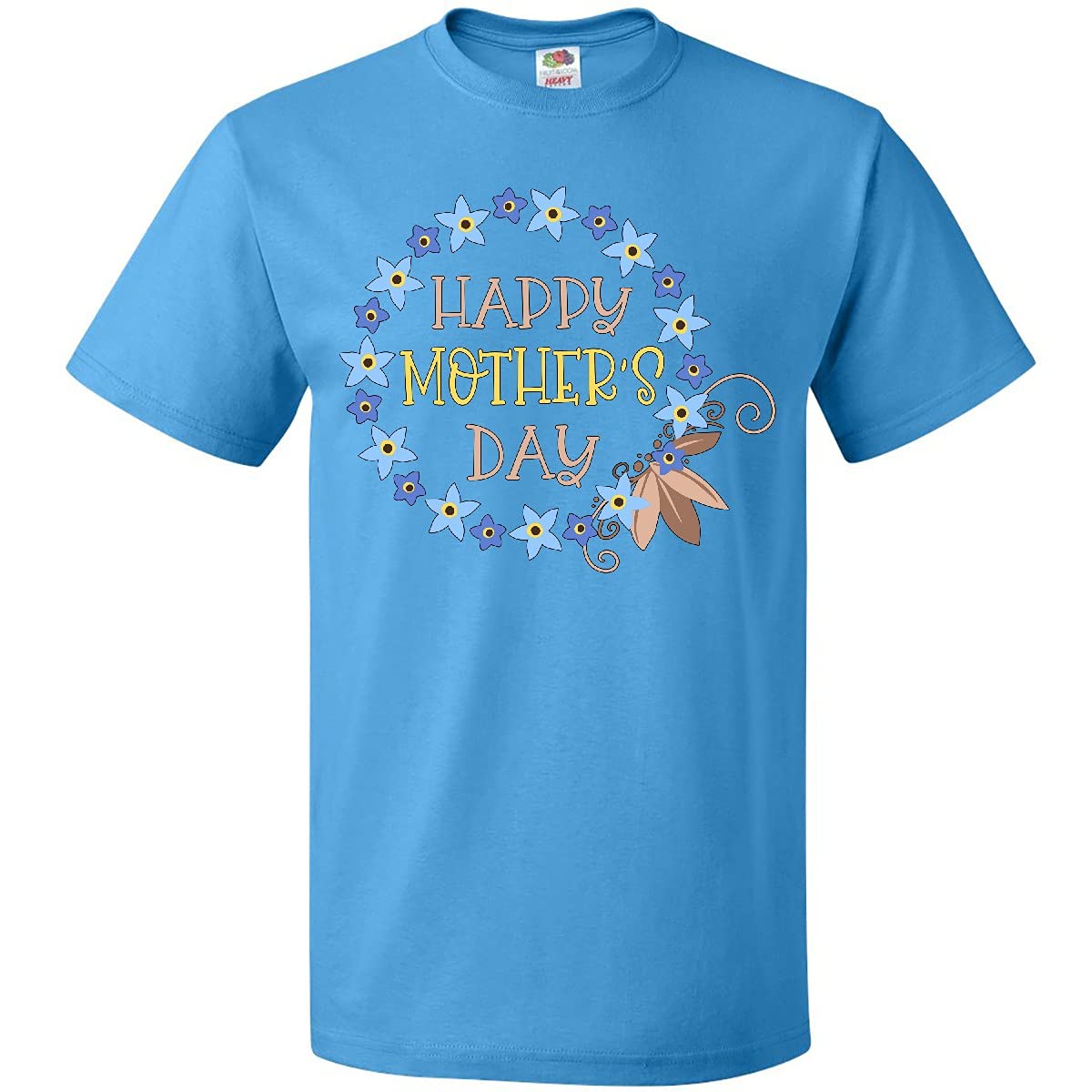 Inktastic Happy Mother's Day Blue Forget-Me-Not Flower Wreath Women's T-Shirt - Comfortable Cotton Tee for Mom Gift, Casual Wear & Family Celebrations