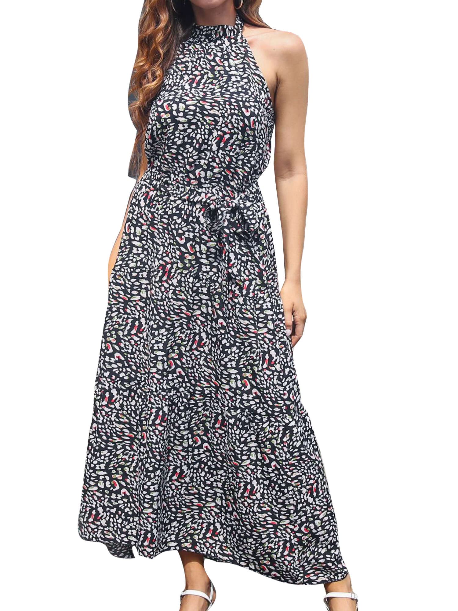 Sexy Halter Neck Maxi Dress for Women - A-Line Summer Beach Sundress, Holiday Party & Casual Long Dress - Perfect for Vacations, Date Nights & Outdoor Events