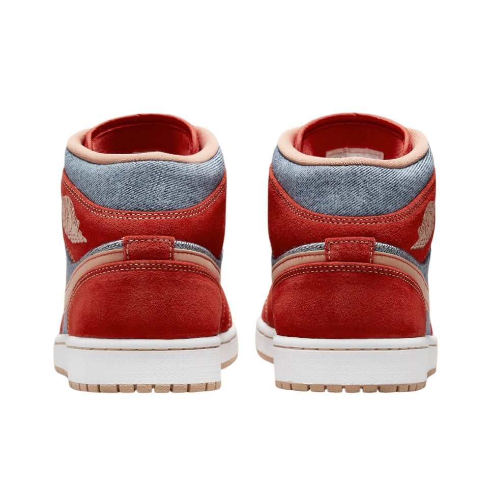 Air Jordan 1 Mid SE Denim Red Sneakers - Men's Basketball Shoes for Casual Wear & Street Style Fashion