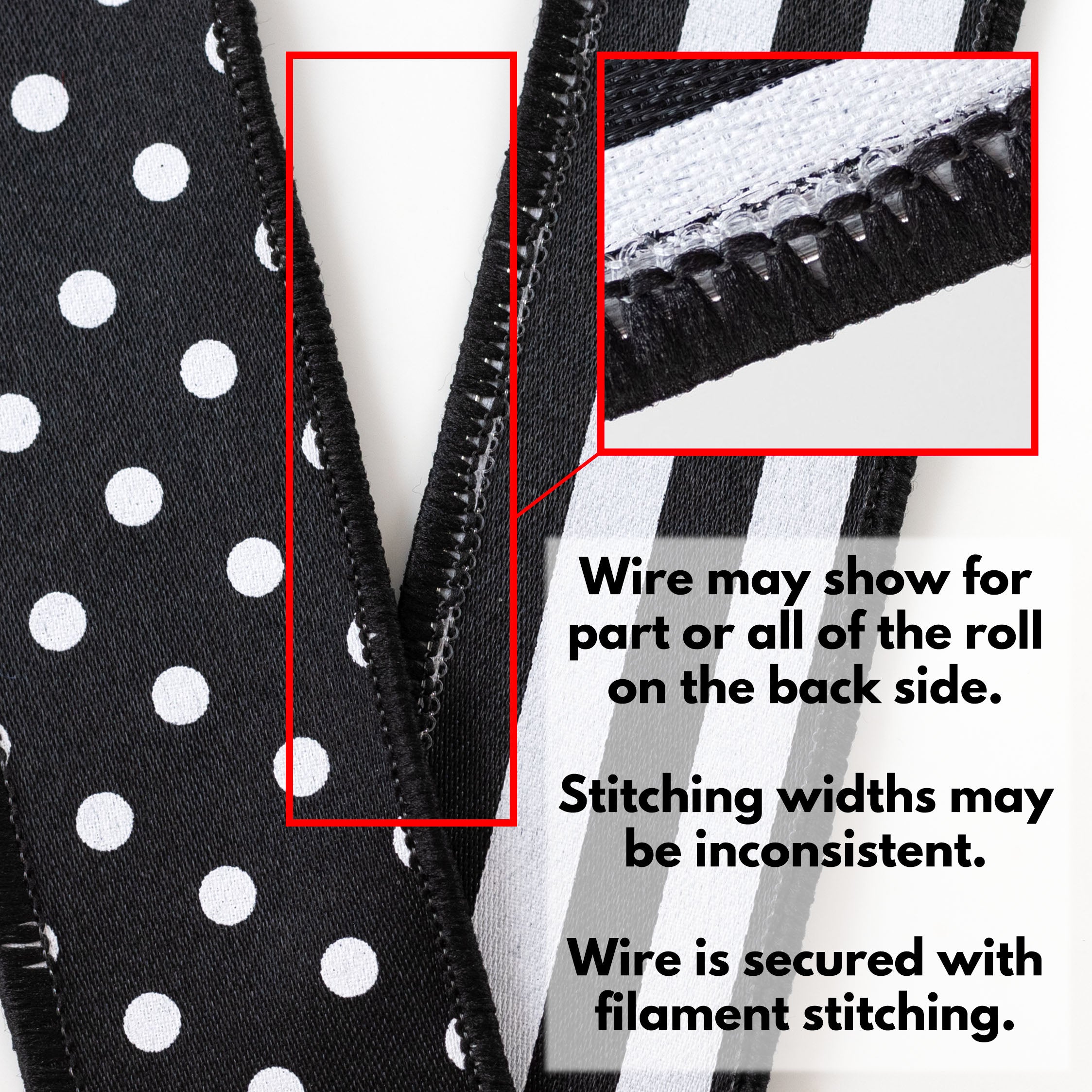1.5 Inch Double Sided Fused Polka Dot & Striped Ribbon - Black and White Craft Ribbon (10 Yards) for Gift Wrapping, DIY Projects, Hair Bows & Party Decorations