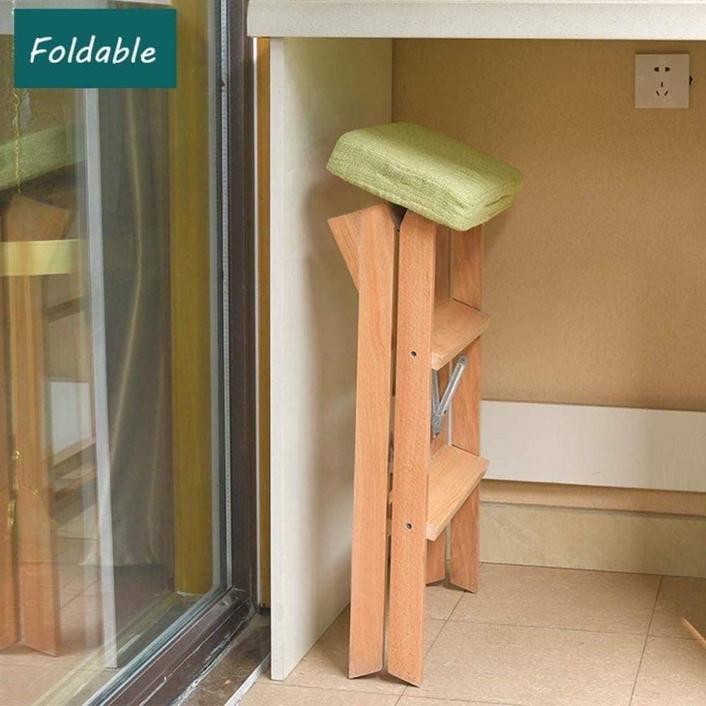 3-Step Folding Wooden Step Stool Ladder for Kitchen, Home & Office - Safe, Space-Saving Multi-Functional Stool for Adults & Kids - Perfect for Reaching High Shelves, Changing Light Bulbs & Home Organization
