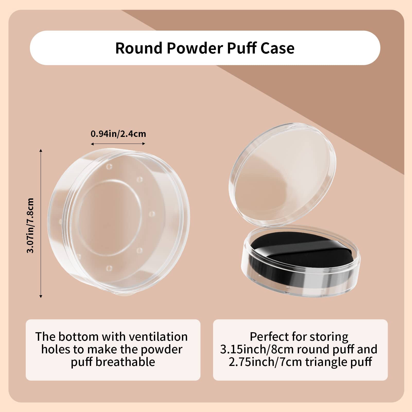 2-Piece Round & Teardrop Powder Puff Travel Case Set - Protective Makeup Puff Container for Beauty Blenders & Sponges - Perfect for Travel, Gym & On-the-Go Touch Ups (Powder Puffs Not Included)