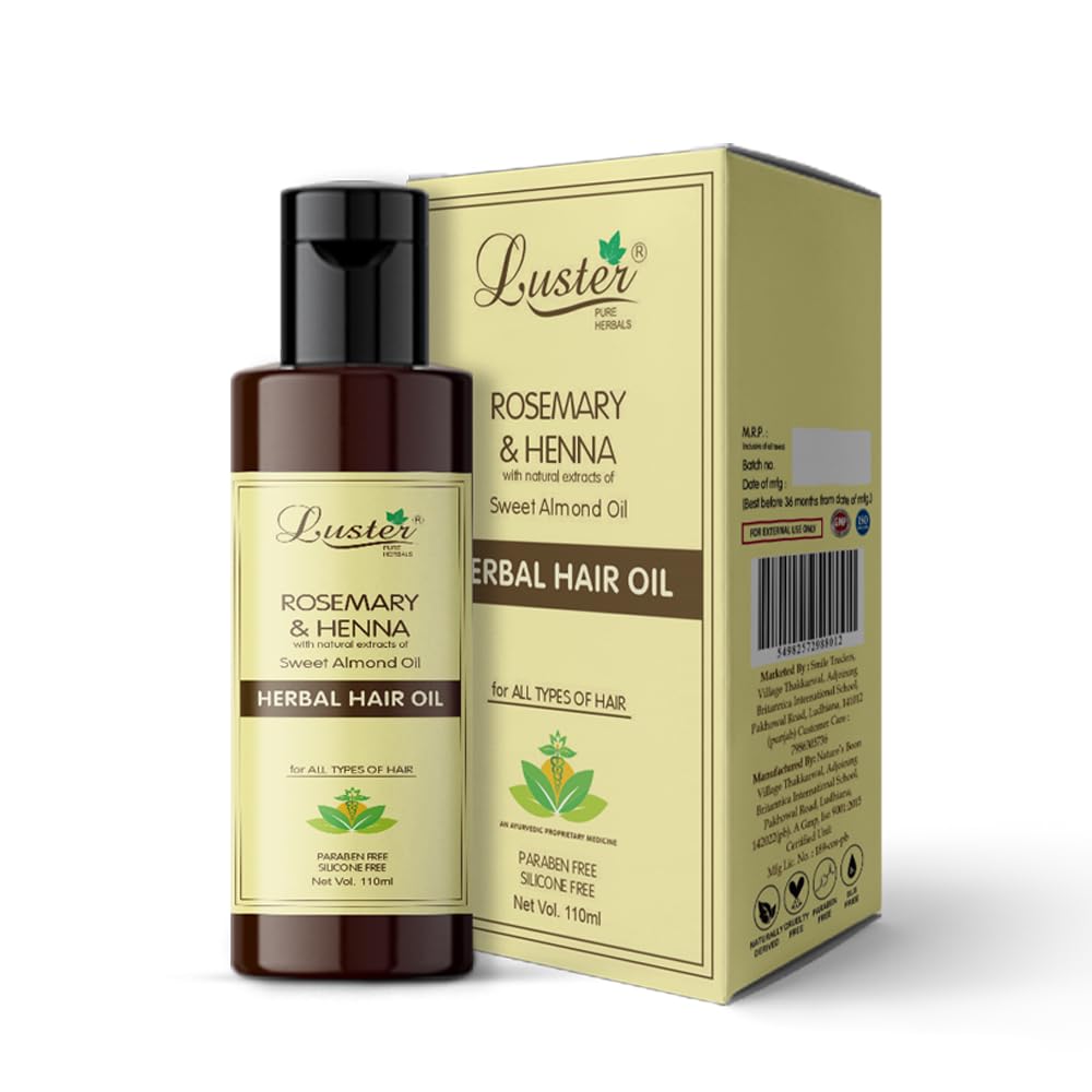 Luster Rosemary & Henna Herbal Hair Oil for Hair Growth - Stimulates Scalp & Reduces Hair Fall - Natural Hair Care for Women & Men (Paraben-Free, Mineral Oil-Free, 110ml) - Perfect for Daily Nourishment & Thicker Hair