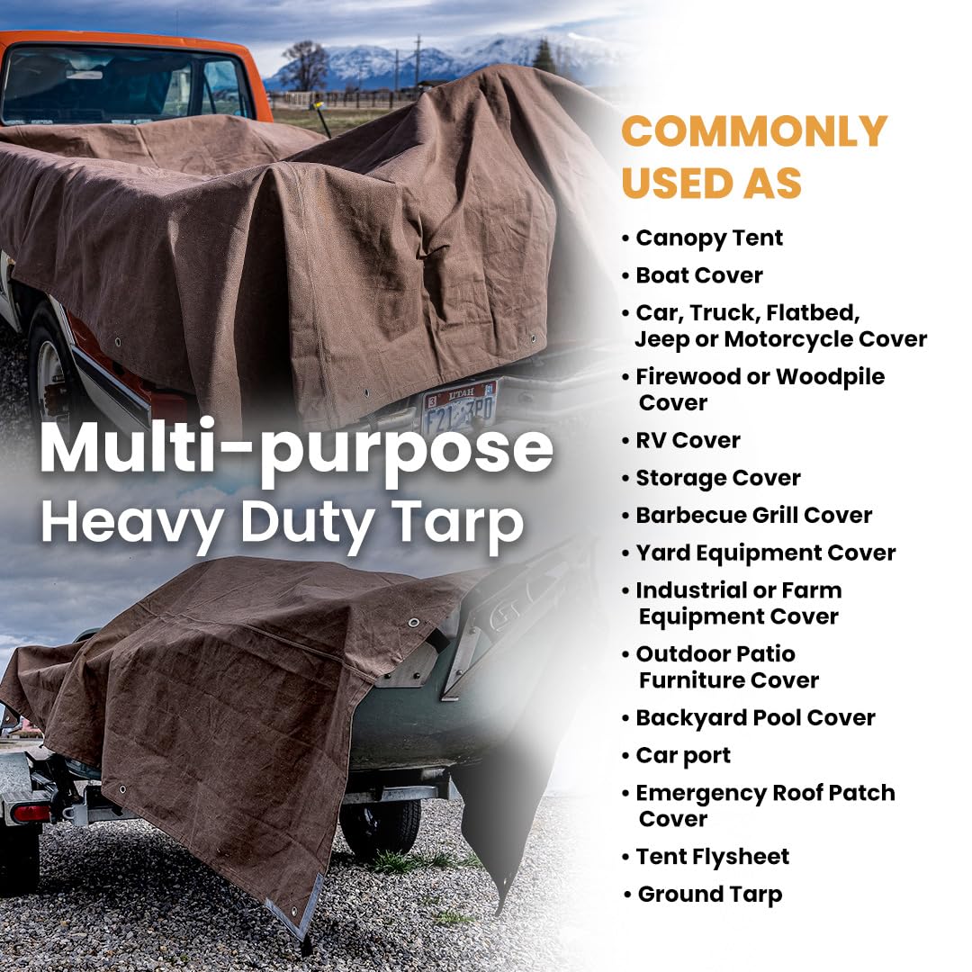 WHITEDUCK 20'x24' Heavy Duty Waterproof Canvas Tarp - 18 oz/37 Mil UV Resistant, Rustproof Grommets - Industrial & Commercial Use - Perfect for Camping, Construction, and Outdoor Protection (19'6