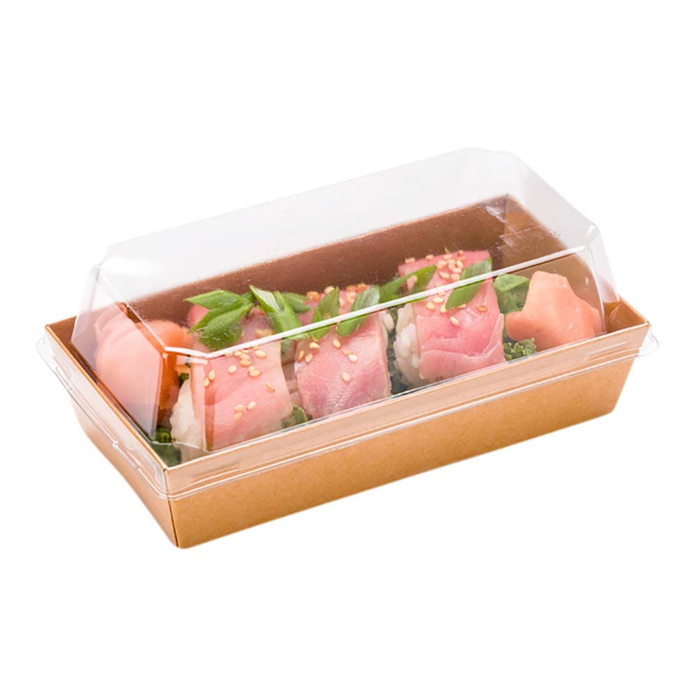 Matsuri Vision 6x3x1.6 Inch Clear Plastic Lids for Small Tetra Containers - 100 Airtight Raised Design Lids (Containers Sold Separately) - Perfect for Sushi Boxes, Meal Prep & Food Storage