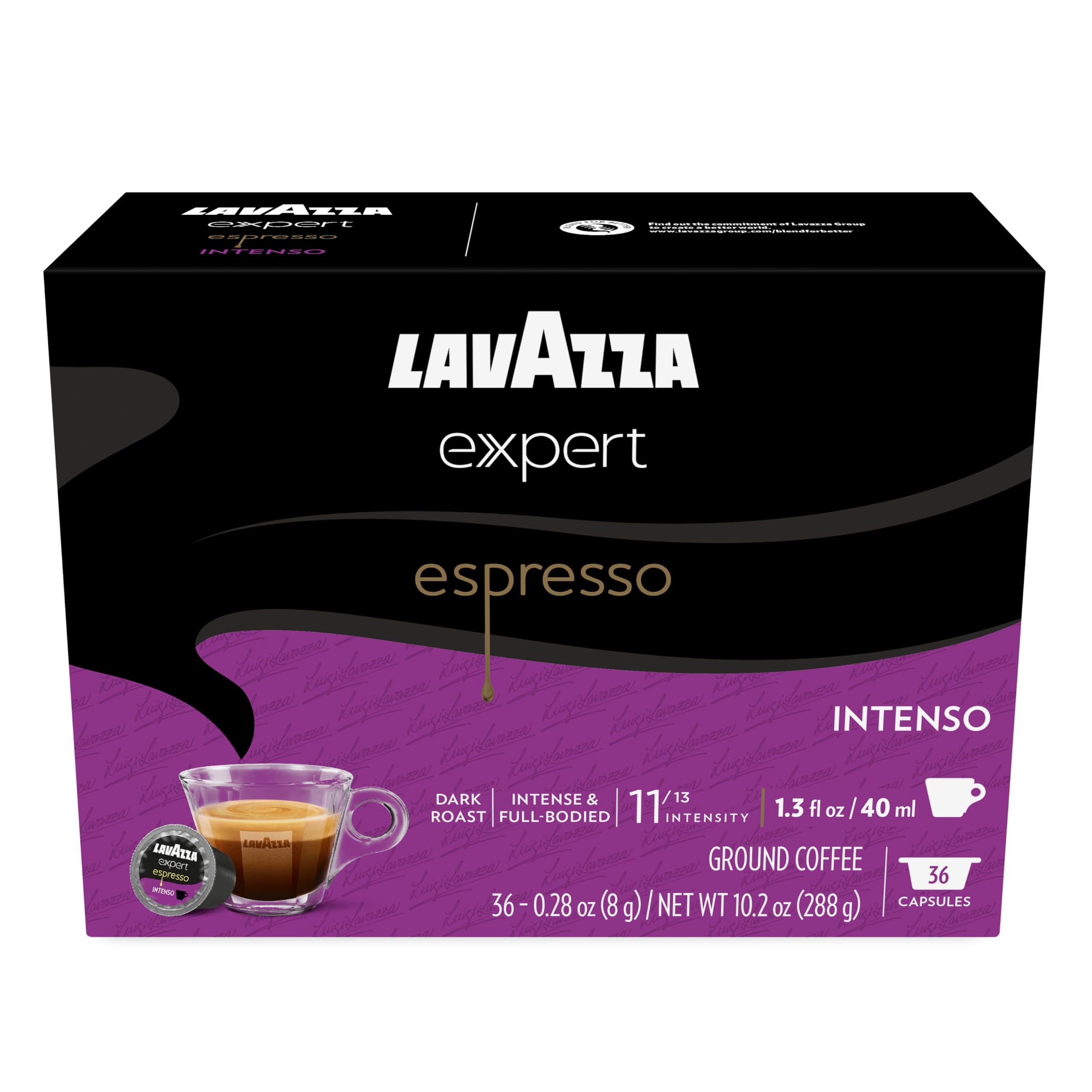 Lavazza Expert Espresso Intenso Capsules - Dark Roast Coffee Pods, Arabica & Robusta Blend (36 Count) - Compatible with Lavazza Classy Machines - Perfect for Home & Office Coffee Breaks
