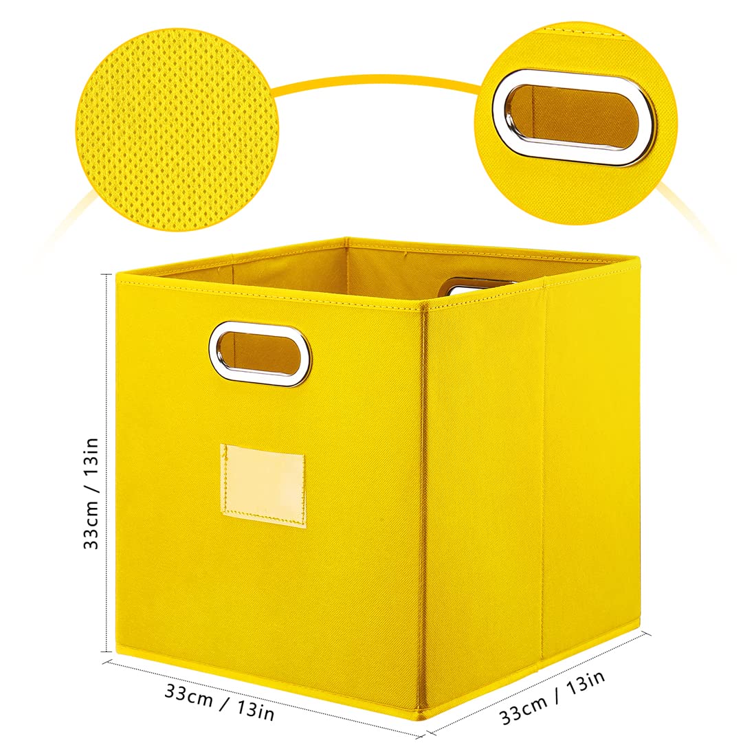 Robuy 13 Inch Cube Storage Bins - 4-Pack Yellow Plastic Organizing Boxes with Dual Metal Handles for Shelves, Closet, Nursery & Home Organization - Perfect for Toy Storage, Kids Room & Office Supplies