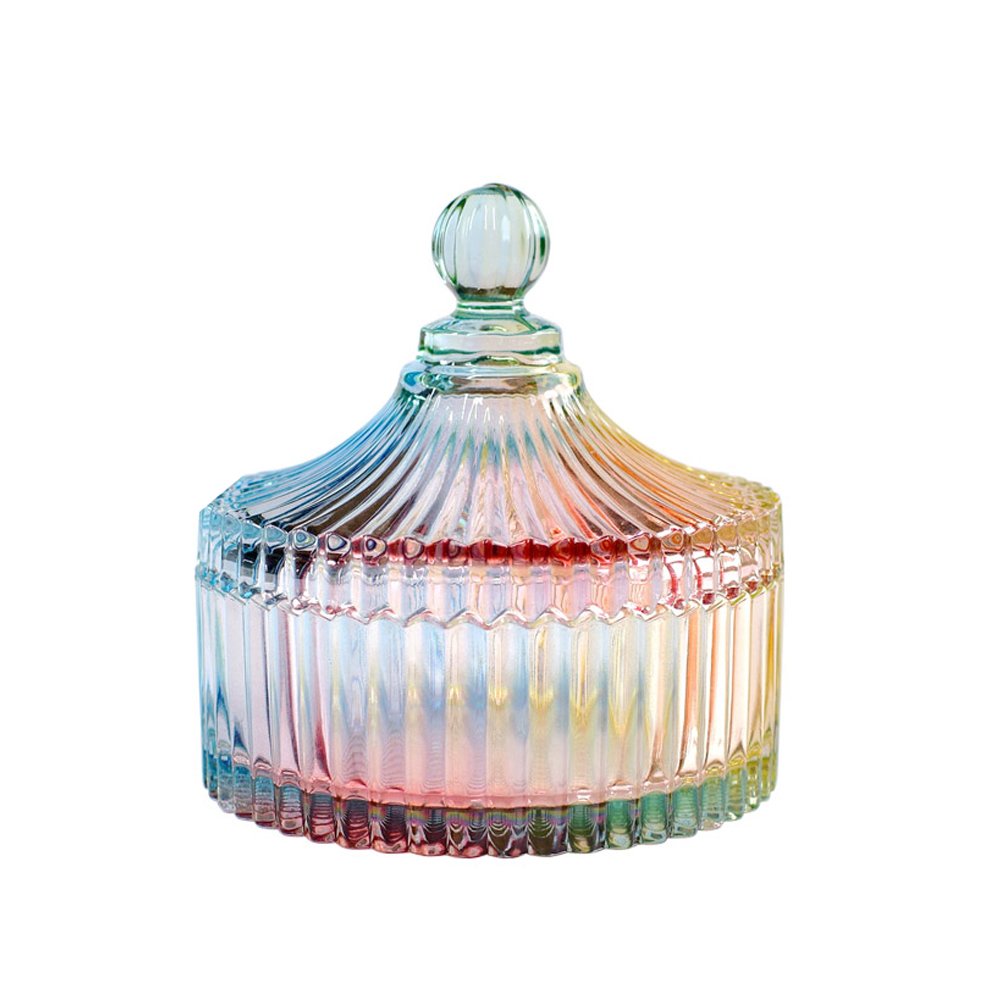 Luxury Colorful Tent-Shaped Crystal Candy Jar with Lid - Clear Glass Apothecary Jar for Wedding, Candy Buffet & Food Storage (10oz/24oz) - Perfect for Parties, Home Decor & Gift Giving