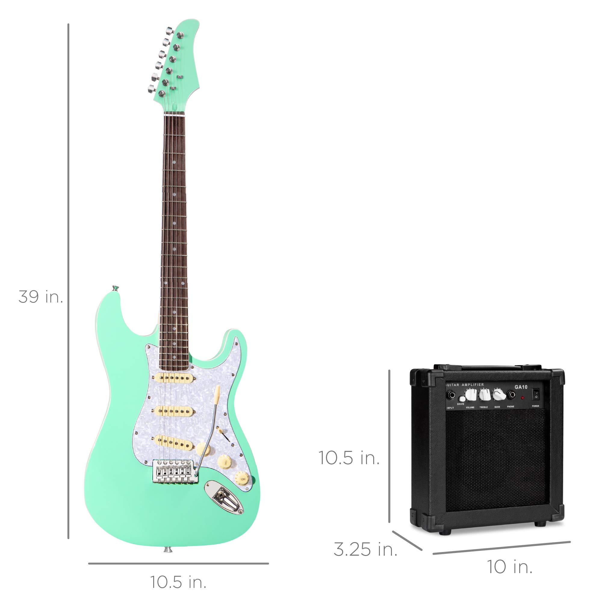 Best Choice Products 39-Inch Full Size Beginner Electric Guitar Starter Kit with Case, Strap, 10W Amp, Strings, Pick & Tremolo Bar - SoCal Green | Perfect for Beginners, Practice, Live Performances & Home Studio Recording