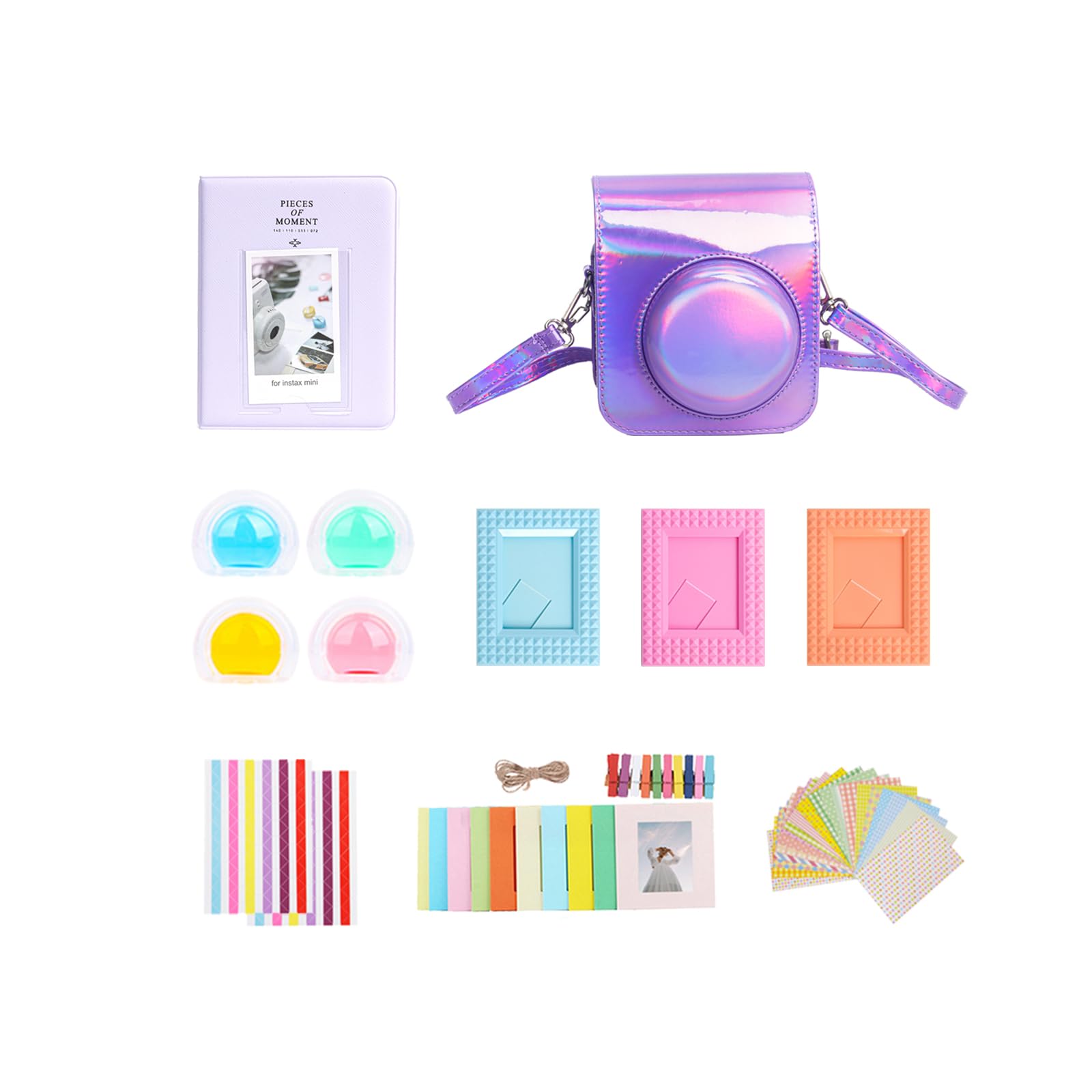 9-in-1 Fujifilm Instax Mini 12 Instant Camera Accessories Kit - Includes Camera Case, Photo Album, Frames, Wall Hanging Frame & Colored Filters (Magic Purple) - Perfect for Travel, Parties, Home Decor & Gift Giving