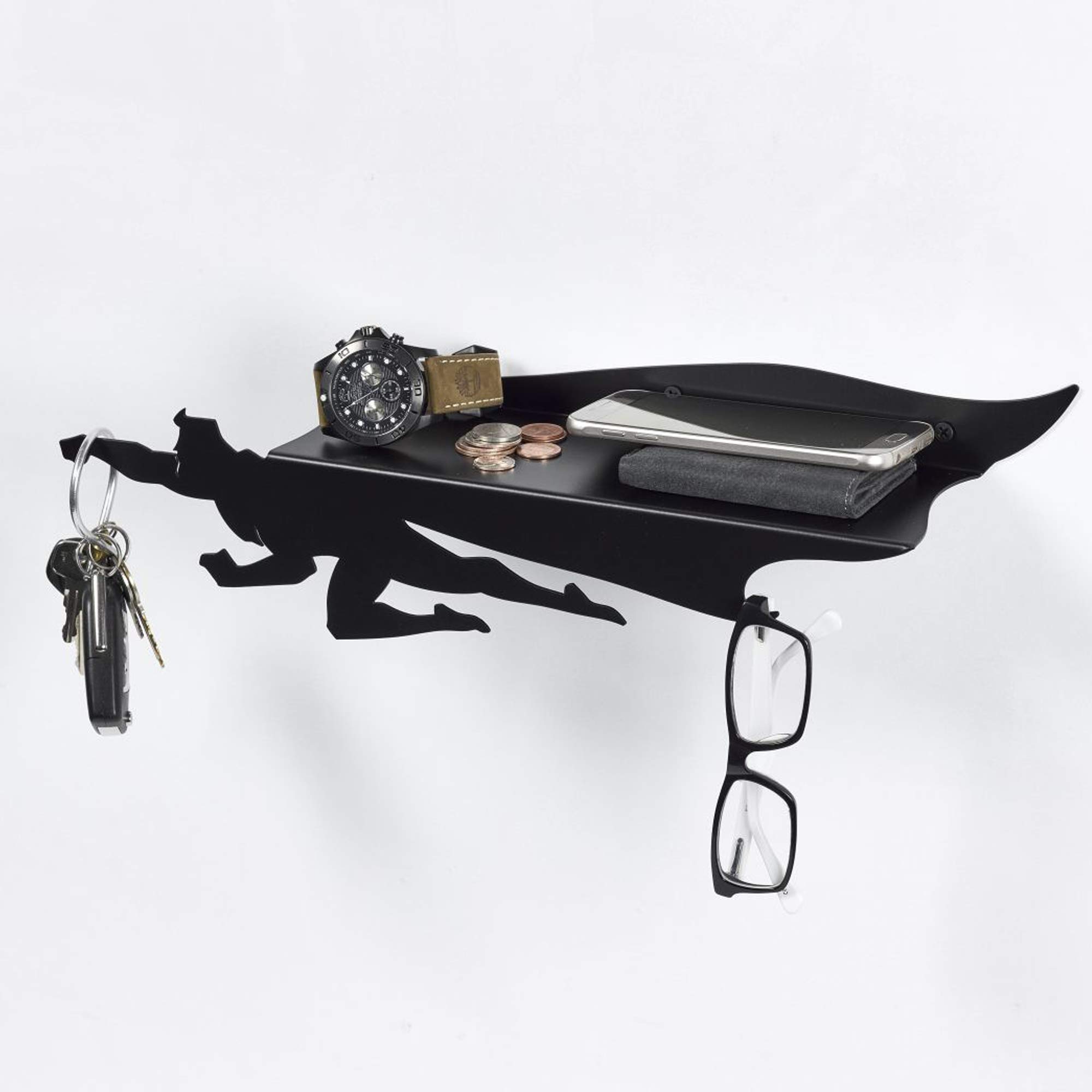 Black Metal Wall Mounted Mail Organizer & Key Holder - Entryway Shelf for Home Organization - Living Room Storage Rack with Hooks for Keys, Letters & Small Items - Perfect for Entryway Decor & Housewarming Gifts