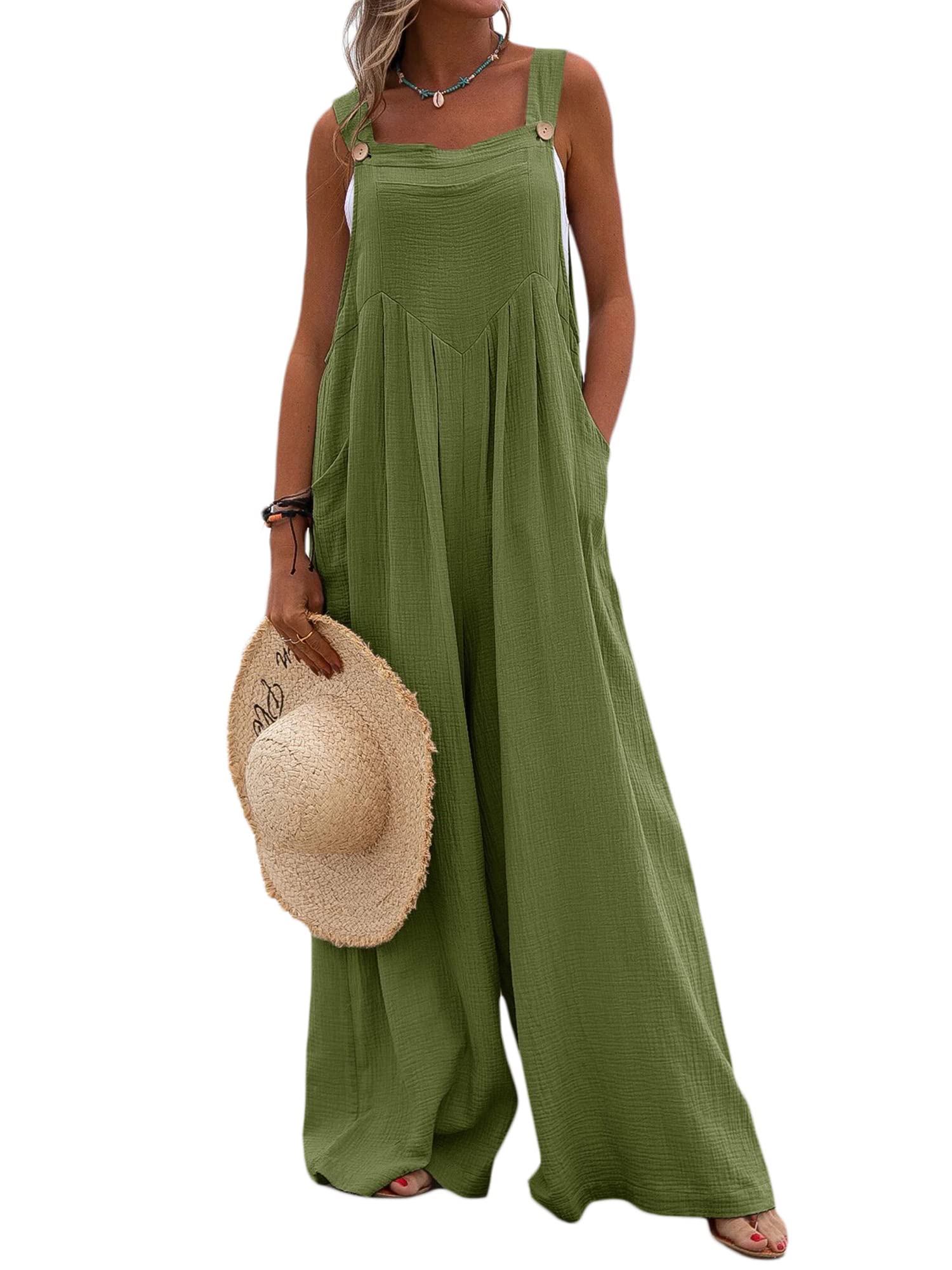Kaipiclos Women's Baggy Overalls - Plus Size Wide Leg Jumpsuit, Loose Linen Suspender Overalls with Pocket for Summer | Casual Outfit, Beach Wear, Street Style Fashion