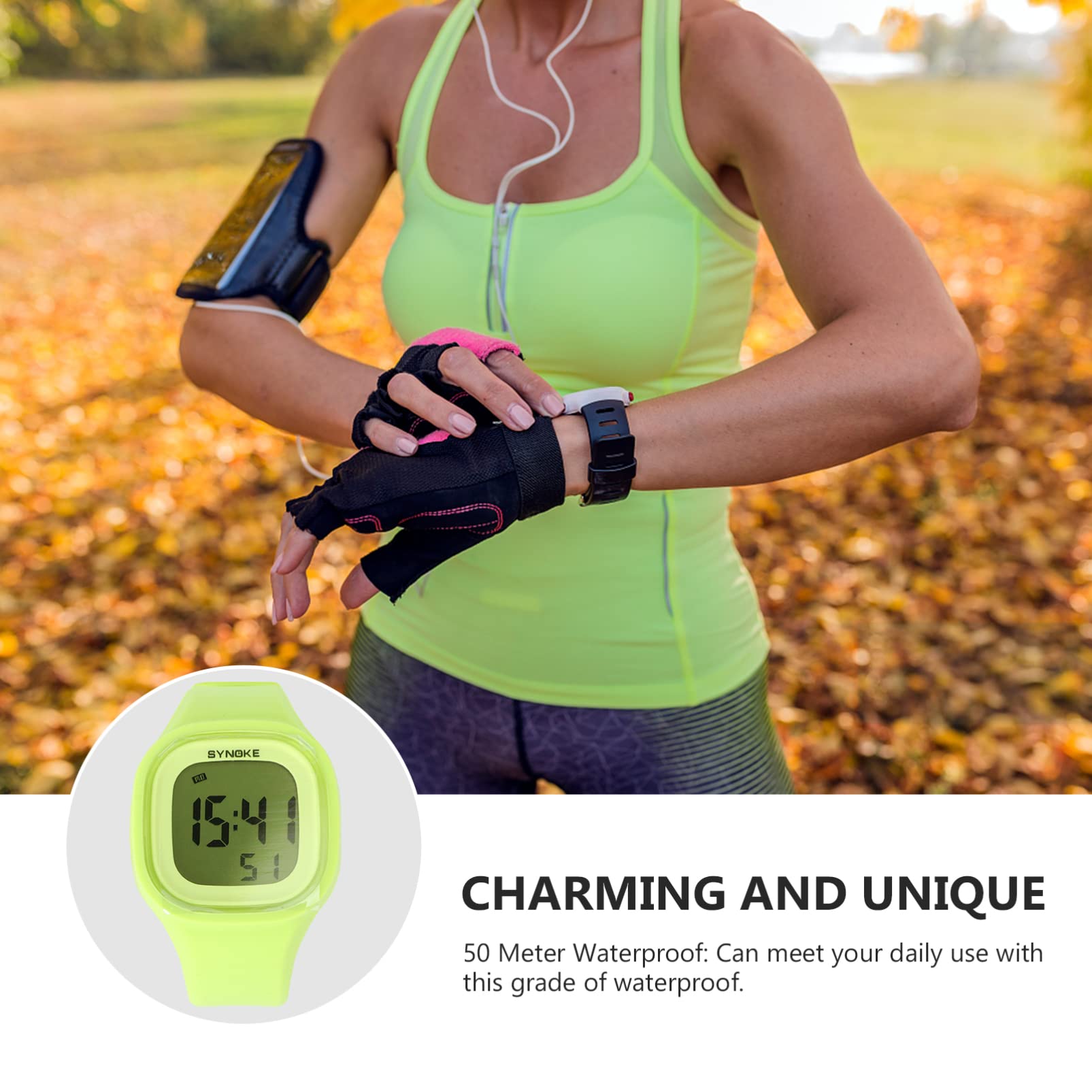 **Hemobllo Waterproof Digital Sports Watch with Glow-in-the-Dark Silicone Strap for Men & Women – Perfect for Running, Swimming & Outdoor Activities (Green)**