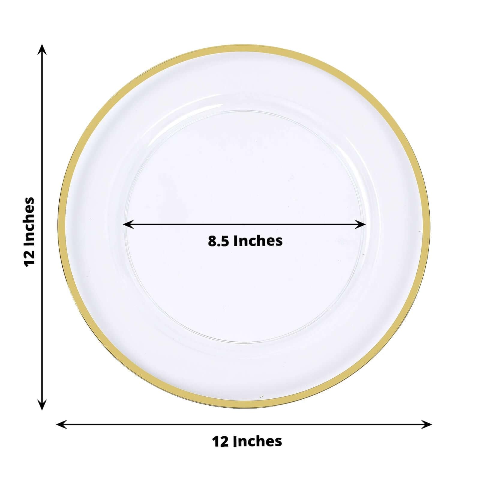 Efavormart 10 Pack 12 Inch Gold Rim Clear Heavy Duty Plastic Serving Trays - Disposable Charger Plates for Weddings, Parties & Catering - Elegant Tableware for Buffet, Dessert & Appetizer Serving