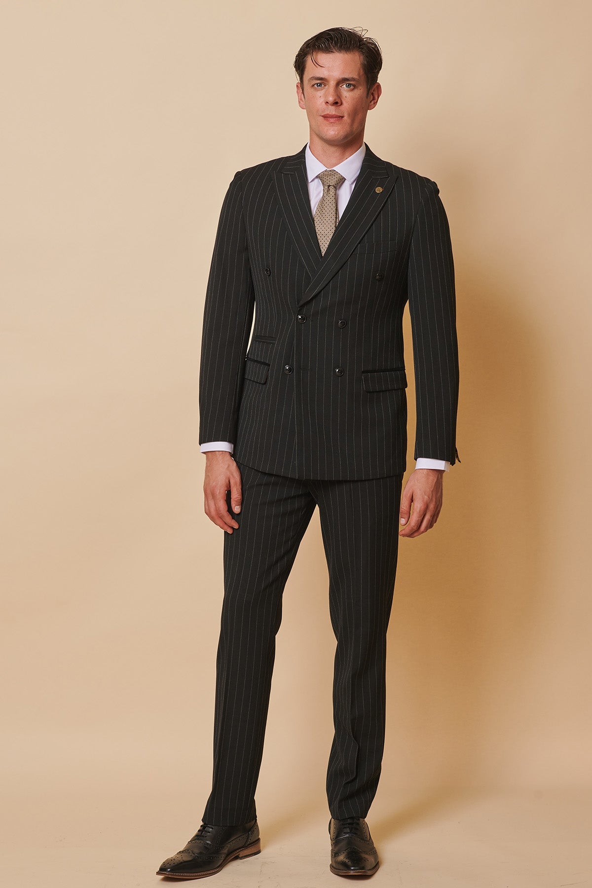ROCCO Black Pinstripe Double Breasted Suit for Men - Premium Wool Blend Formal Business Attire - Perfect for Weddings, Office Meetings & Special Occasions