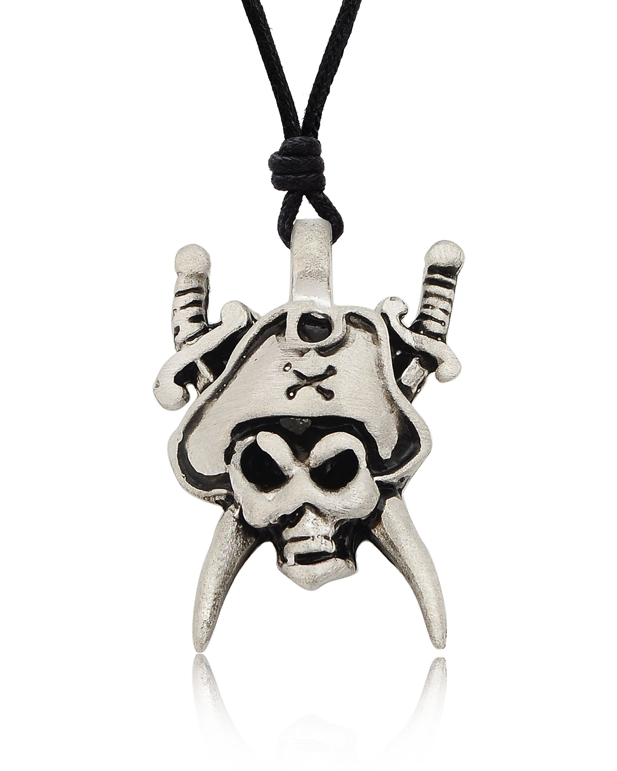 Original Pirate Silver Pewter Charm Necklace Pendant Jewelry - Vintage Nautical Accessory for Costume Parties, Halloween & Pirate Themed Events